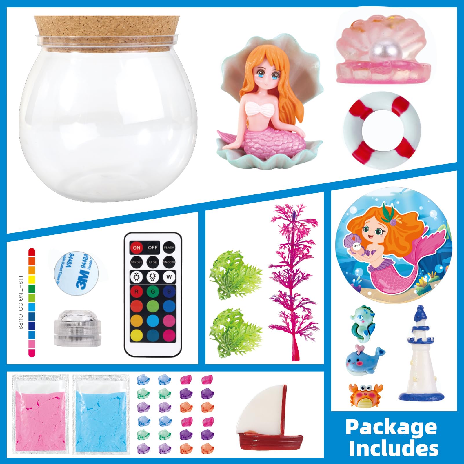 Mermaid DIY Terrarium Kit with LED Lights - Creative Craft Toys for Girls & Boys Ages 6-12 | Fun STEM Educational Gift for Kids | Perfect for Birthday Parties, Classroom Activities & Home Decor