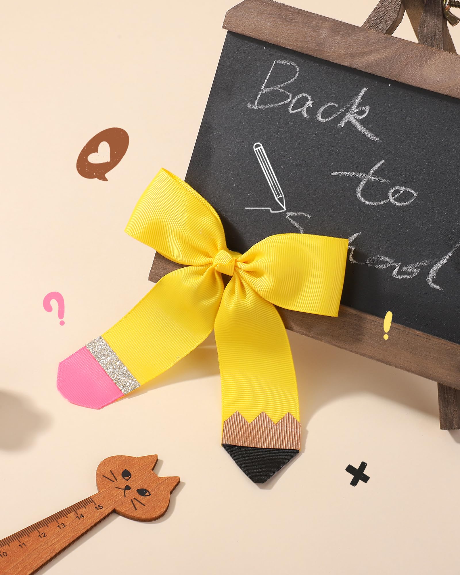 2PCS 4.5 Inch Yellow Hair Bows for Girls - Baby Hair Clips with Pencil Ribbon Design, Alligator Clips Hair Accessories for Toddlers, Kids & Teens | Perfect for School, Parties & Everyday Wear