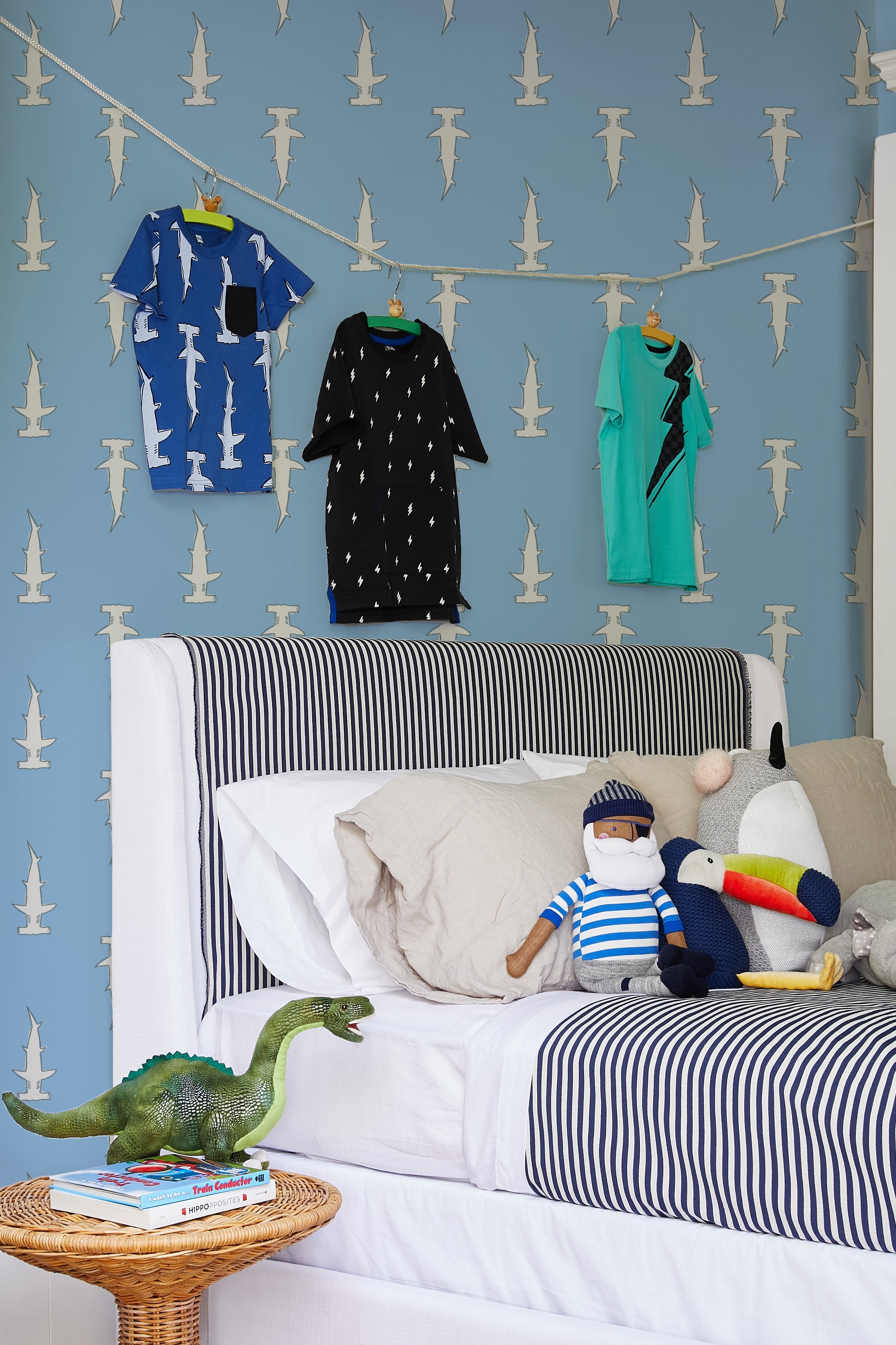 Hammerheads Wallpaper by Tea Collection - Cornflower Blue Design for Kids' Room, Nursery, or Playroom Decor
