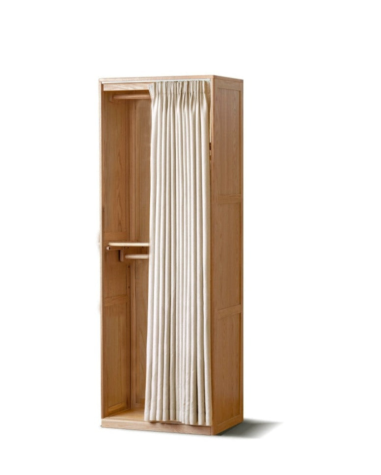 Oak Solid Wood Wardrobe with Curtain Design - Elegant Closet Storage for Bedroom, Living Room & Dorm Organization
