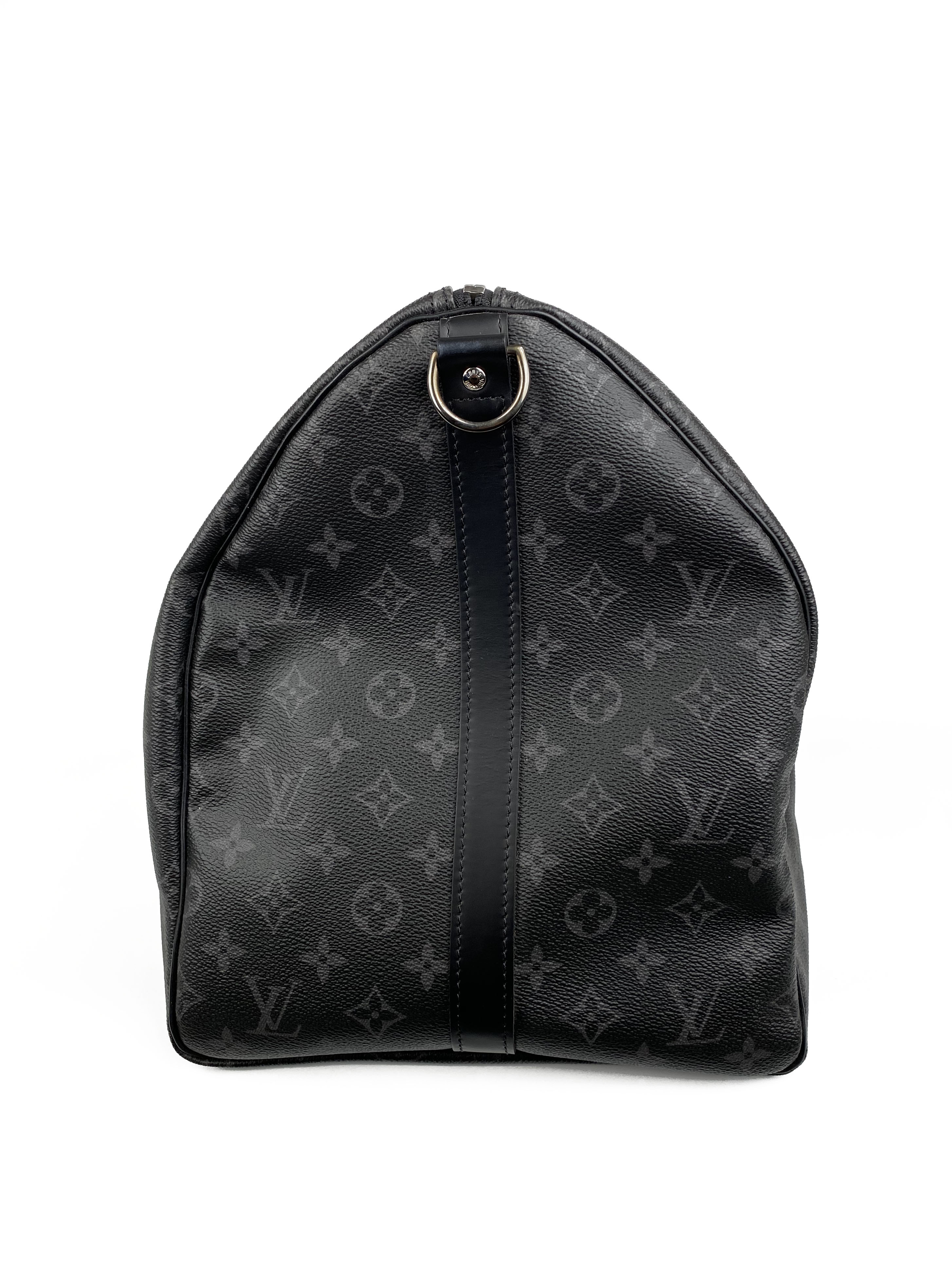 Louis Vuitton Eclipse Monogram Keepall Bandouliere 55 Travel Duffle Bag - Stylish Carry-On Luggage for Weekend Getaways & Business Trips
