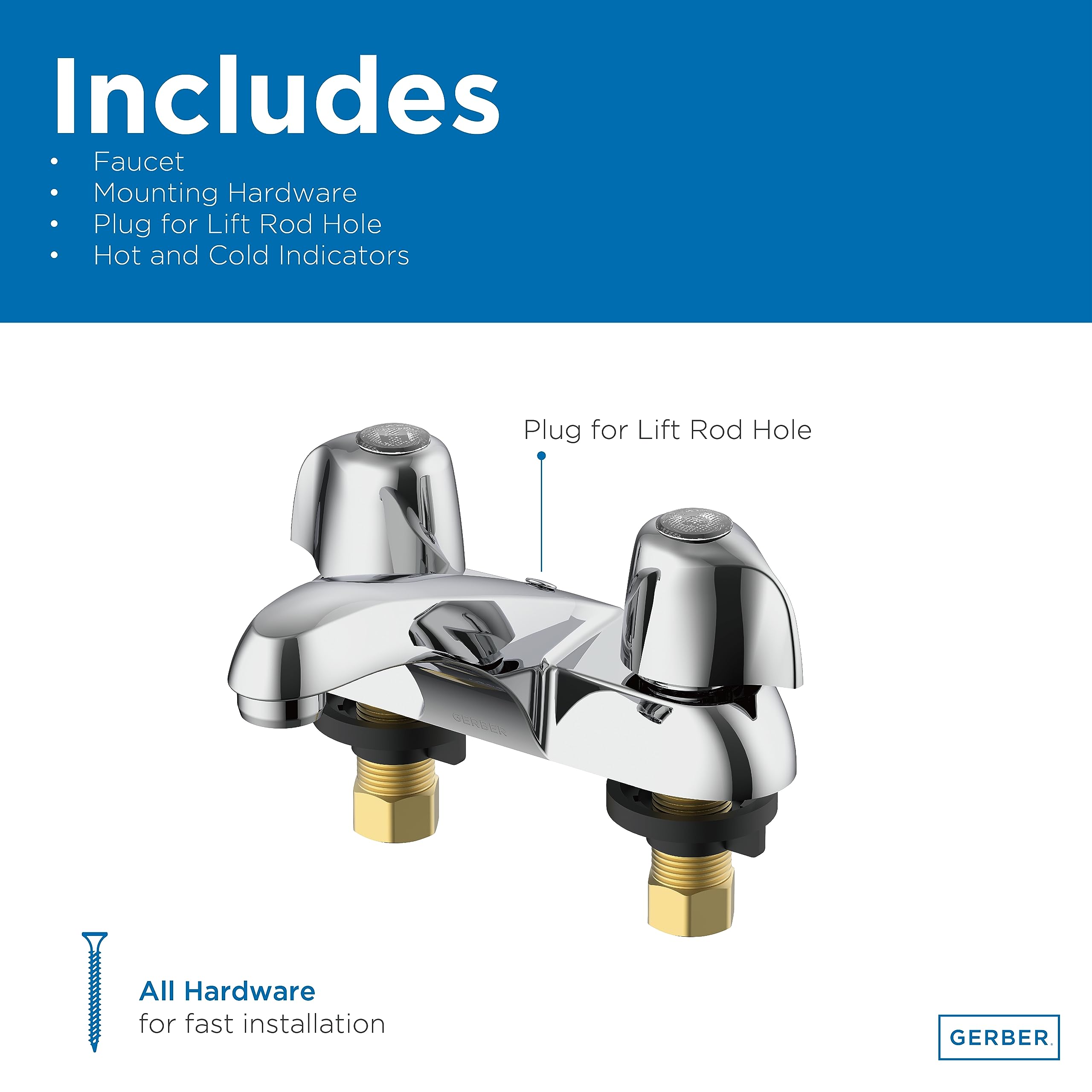 Gerber Classics 3-Hole Bathroom Faucet with Metal Handles - Chrome Centerset Sink Faucet with Hot/Cold Indicators (Model G004341165) - Perfect for Bathroom Vanities, Powder Rooms & Guest Baths