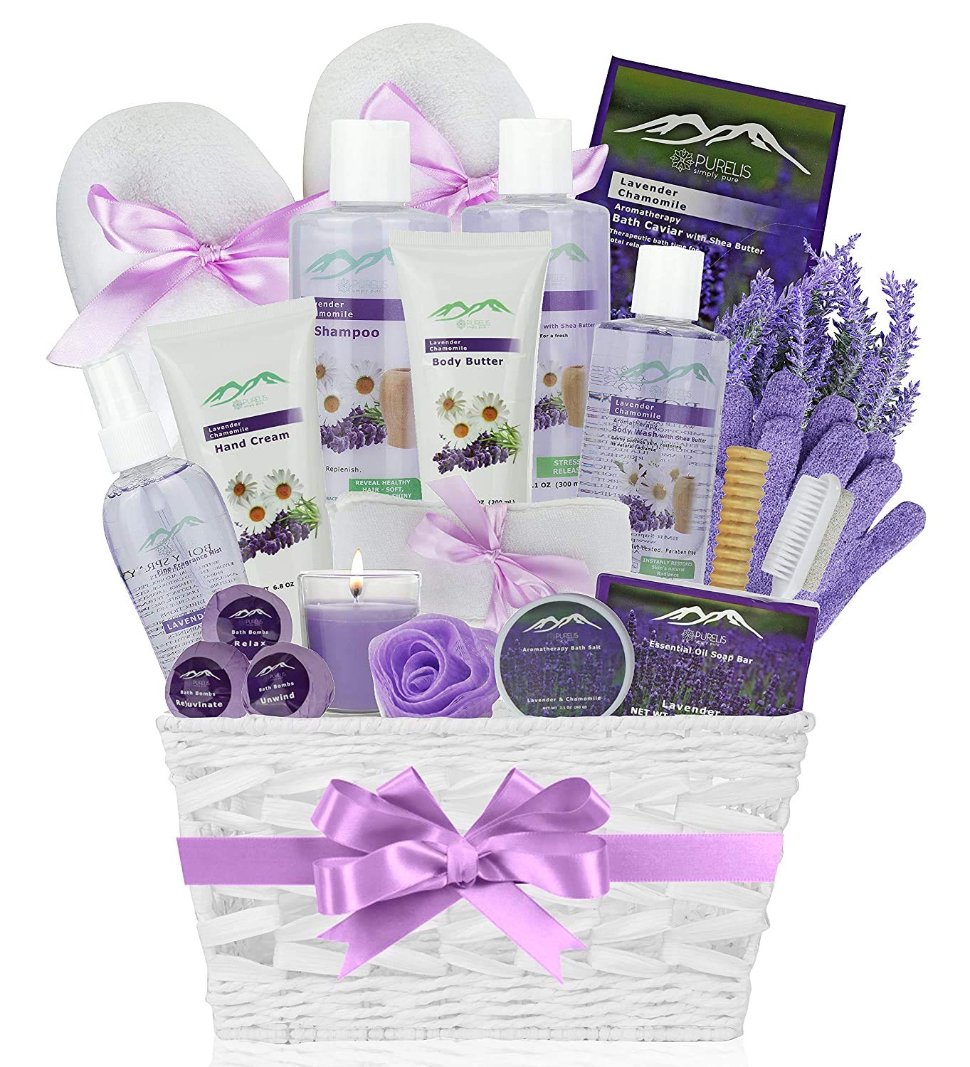 Luxury Spa Gift Basket for Women & Men - 20 Piece Natural Spa Kit with Body Lotion, Bath Bombs & More | Perfect Birthday, Anniversary & Self-Care Gift | Home Spa Relaxation Set for Her & Him