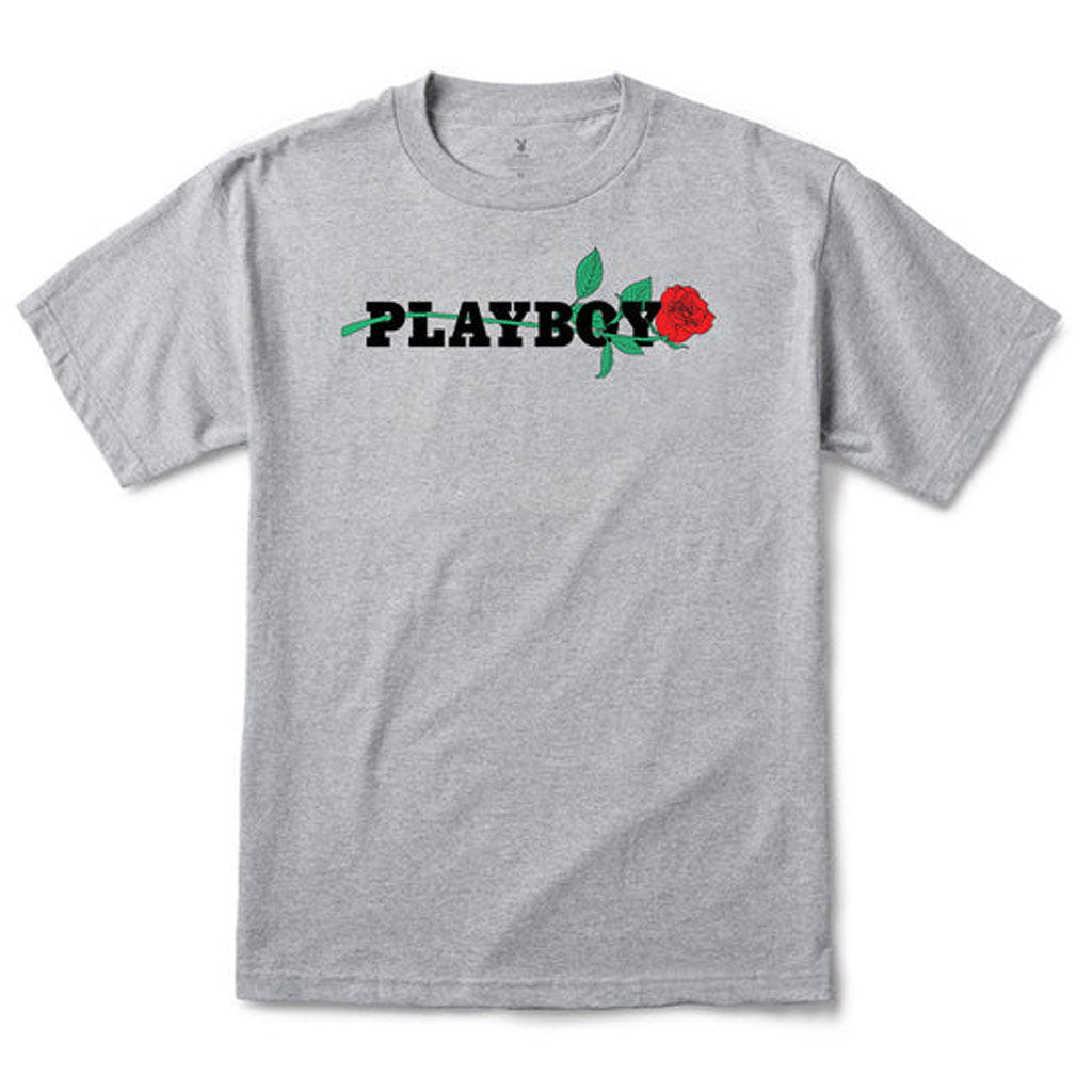 Playboy Rose Color Bars Short Sleeve Tee - Heather Gray Cotton T-Shirt for Casual Wear & Street Style Fashion