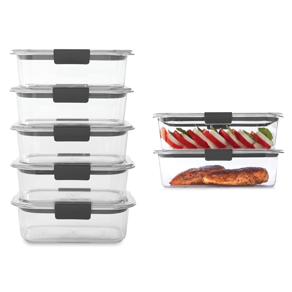 Rubbermaid Leak-Proof Brilliance Food Storage Containers Set - 9.6 Cup & 3.2 Cup BPA-Free Plastic Containers with Lids (2-Pack + 5-Pack, Clear) - Perfect for Meal Prep, Leftovers & Pantry Organization