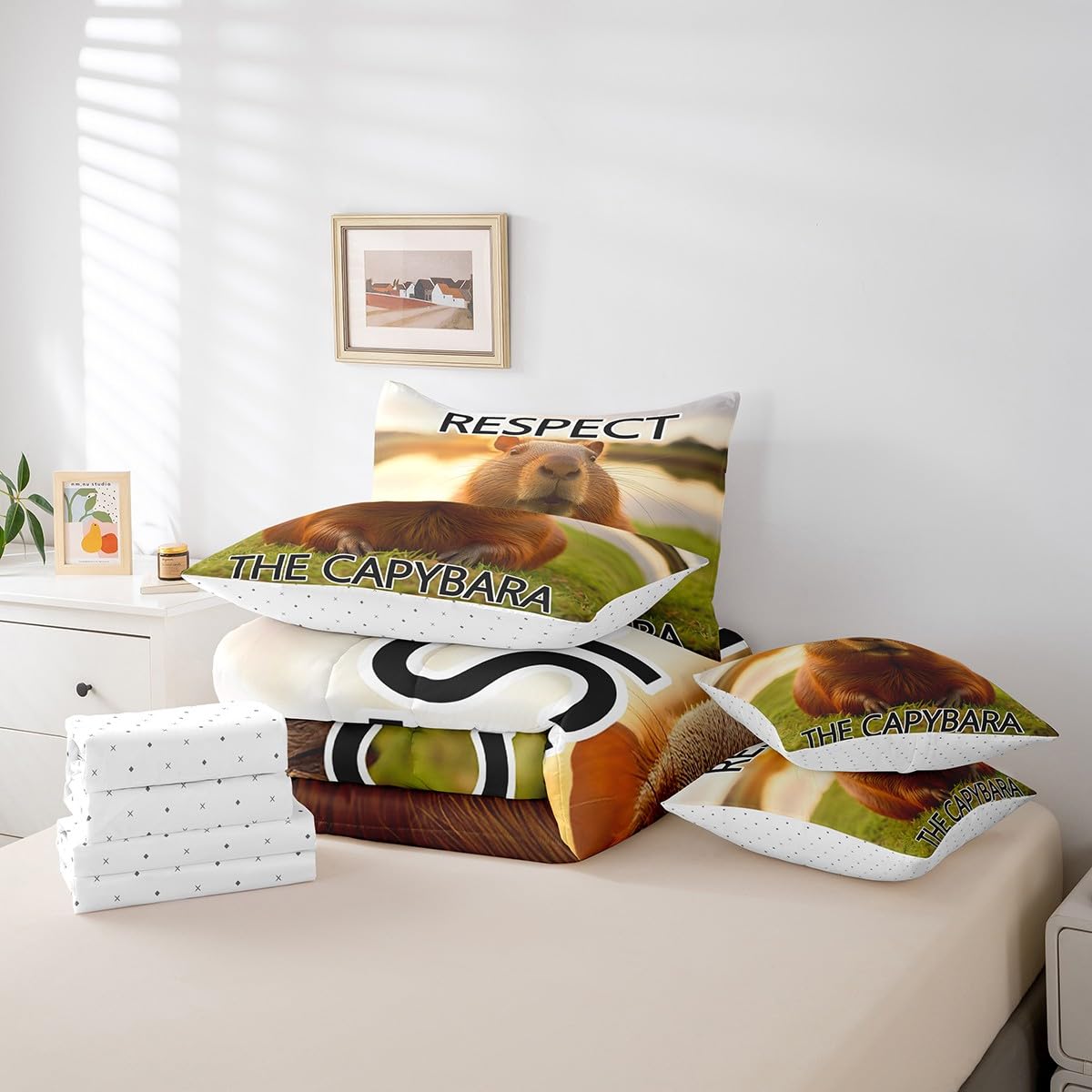 Feelyou 7-Piece Capybara Kids Bedding Set - Full Size Comforter, Sheets & Wildlife Animal Decor for Toddler Boys & Girls | Soft & Cozy Bed in a Bag for Nursery, Kids Room & Sleepovers