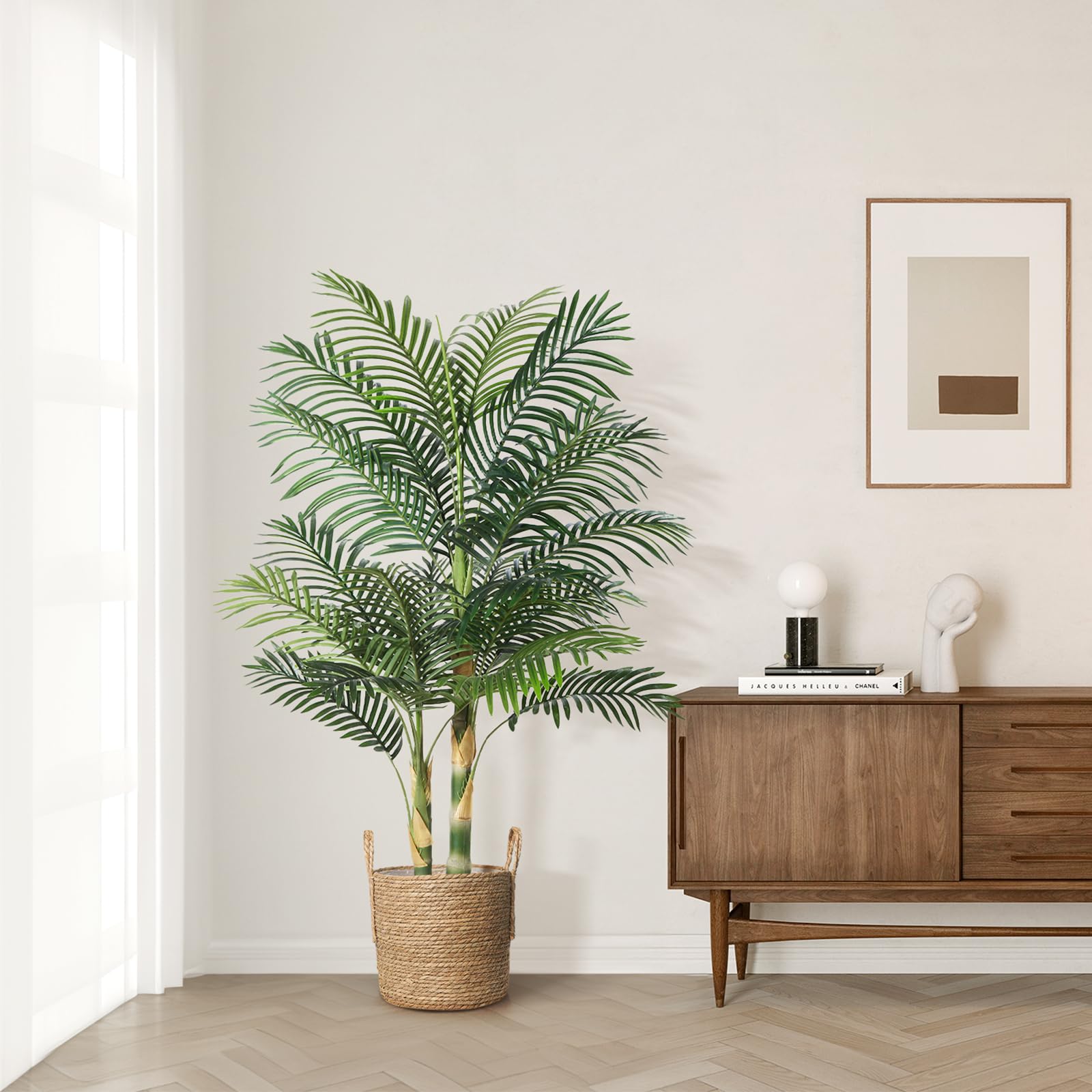 Kazeila 5FT Artificial Golden Cane Palm Tree - Realistic Fake Indoor Plant with Dense Foliage - Home Office Decor - Perfect for Living Room, Bedroom & Balcony Decoration