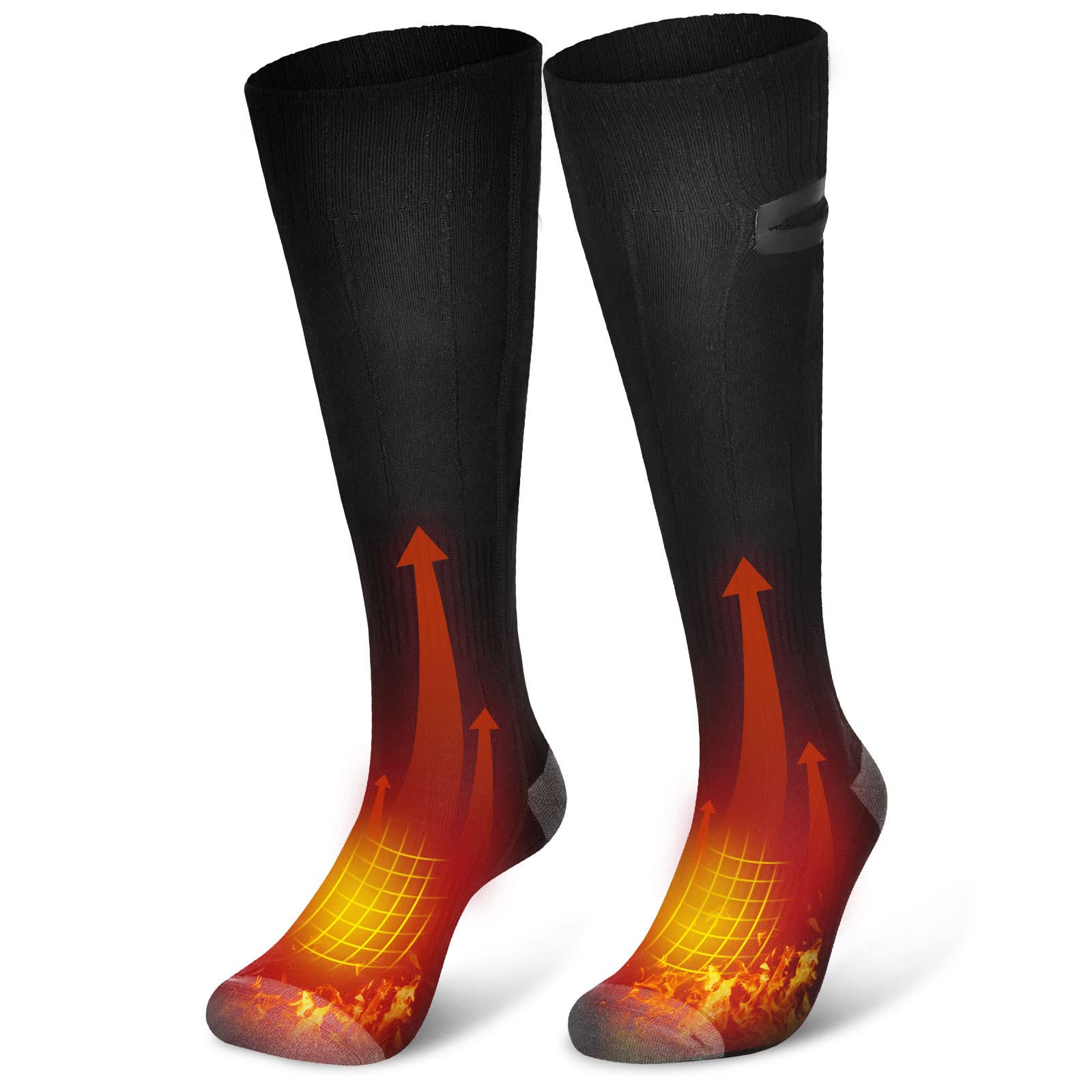 RUIFANG USB Rechargeable Heated Socks for Men & Women - 4000mAh Battery Electric Thermal Socks with 3 Heat Settings - Winter Warm Socks for Indoor & Outdoor Use - Perfect for Skiing, Hiking, and Cold Weather Activities (Black)