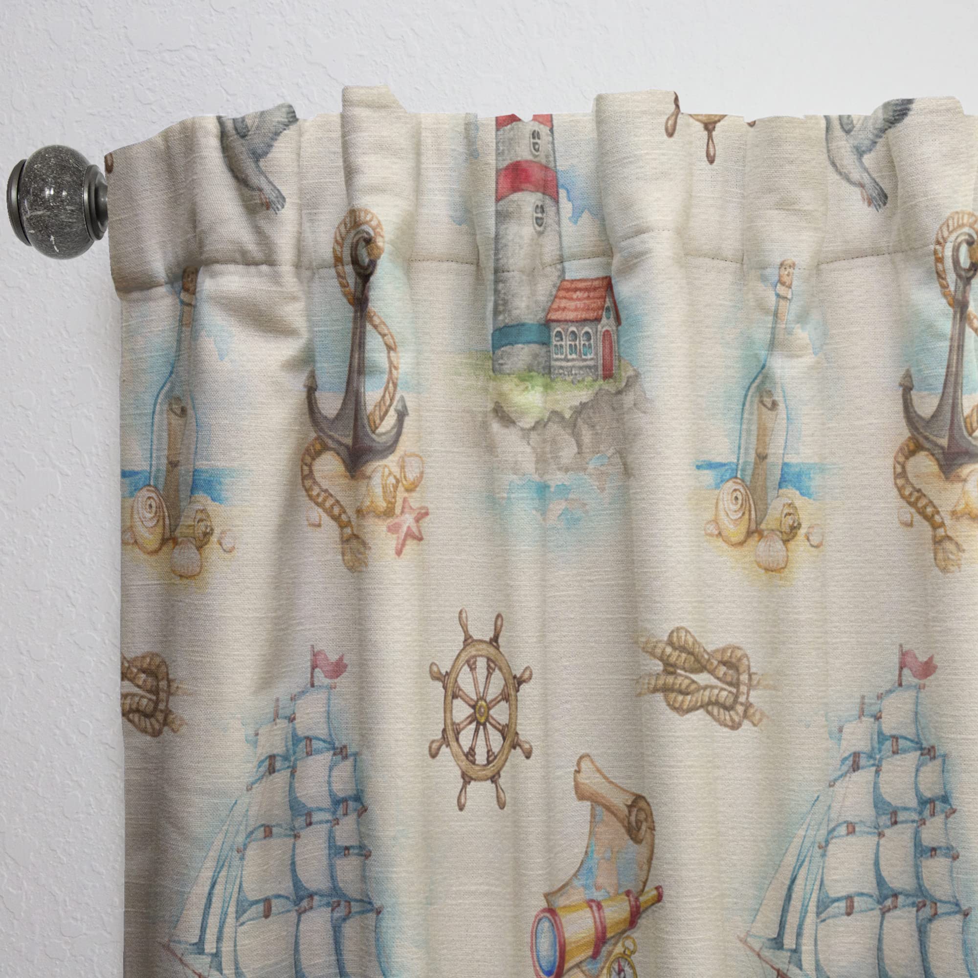 Thermal Insulated Watch Tower Binocular Sail Boat Curtains - Single Panel 52x63 Inches - Blackout Drapes for Bedroom & Living Room - Perfect for Coastal, Nautical or Travel Theme Decor