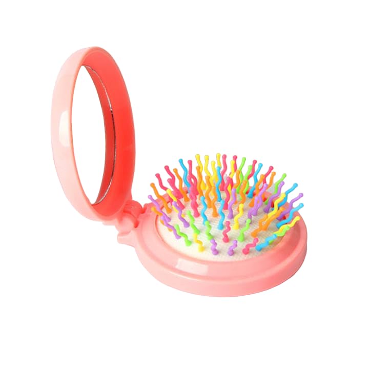 Travel Hair Brush with Mirror - Compact Folding Hairbrush & Mini Comb Kit for Women | Portable Purse or Pocket Size | Perfect for On-the-Go Styling, Touch-ups & Travel Essentials (1pc, Multi-color)