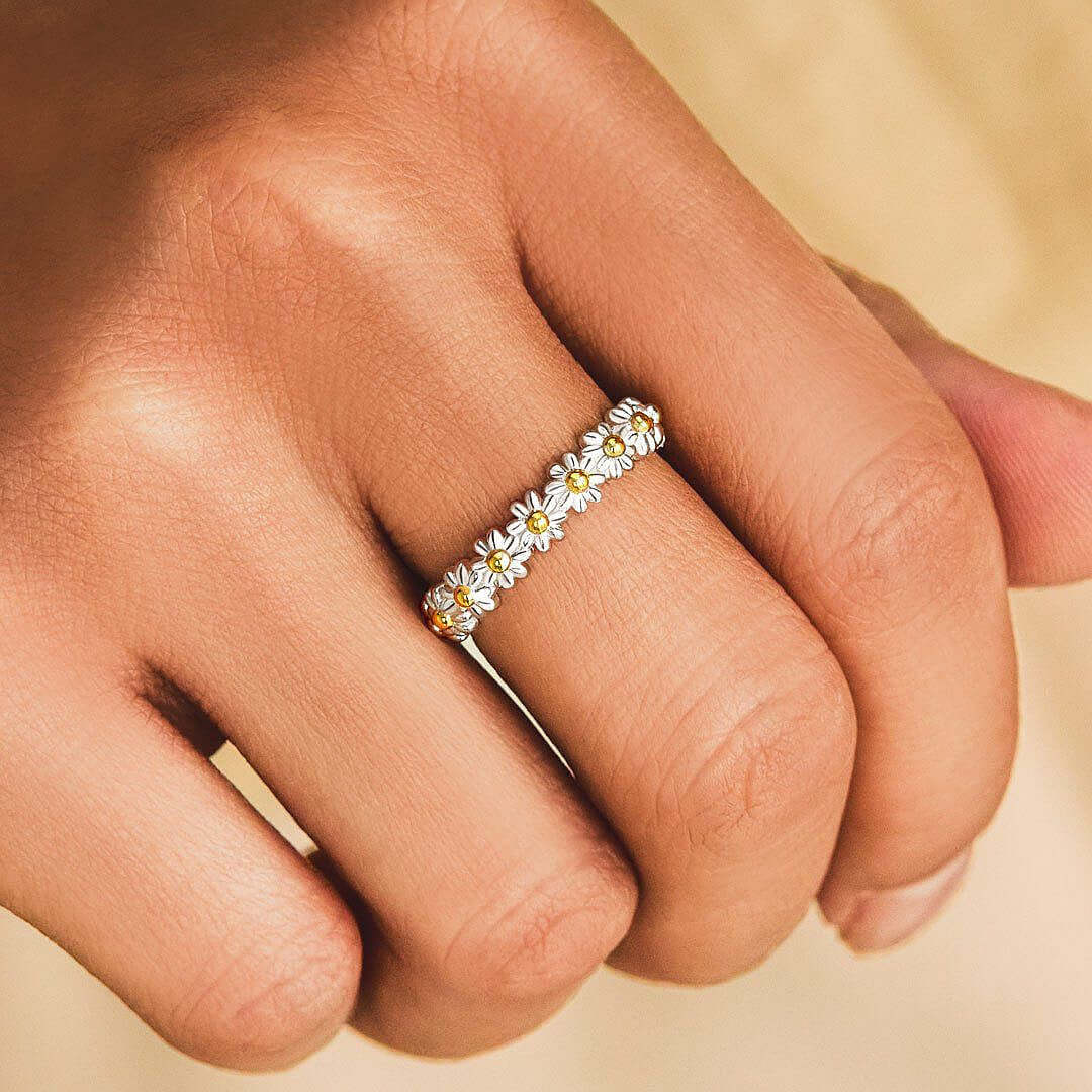 Flower Blossom Daisy Stacking Ring - Sterling Silver Adjustable Stackable Rings for Women, Perfect Mother's Day Gift (YS011) | Elegant Jewelry for Daily Wear, Date Nights & Special Occasions