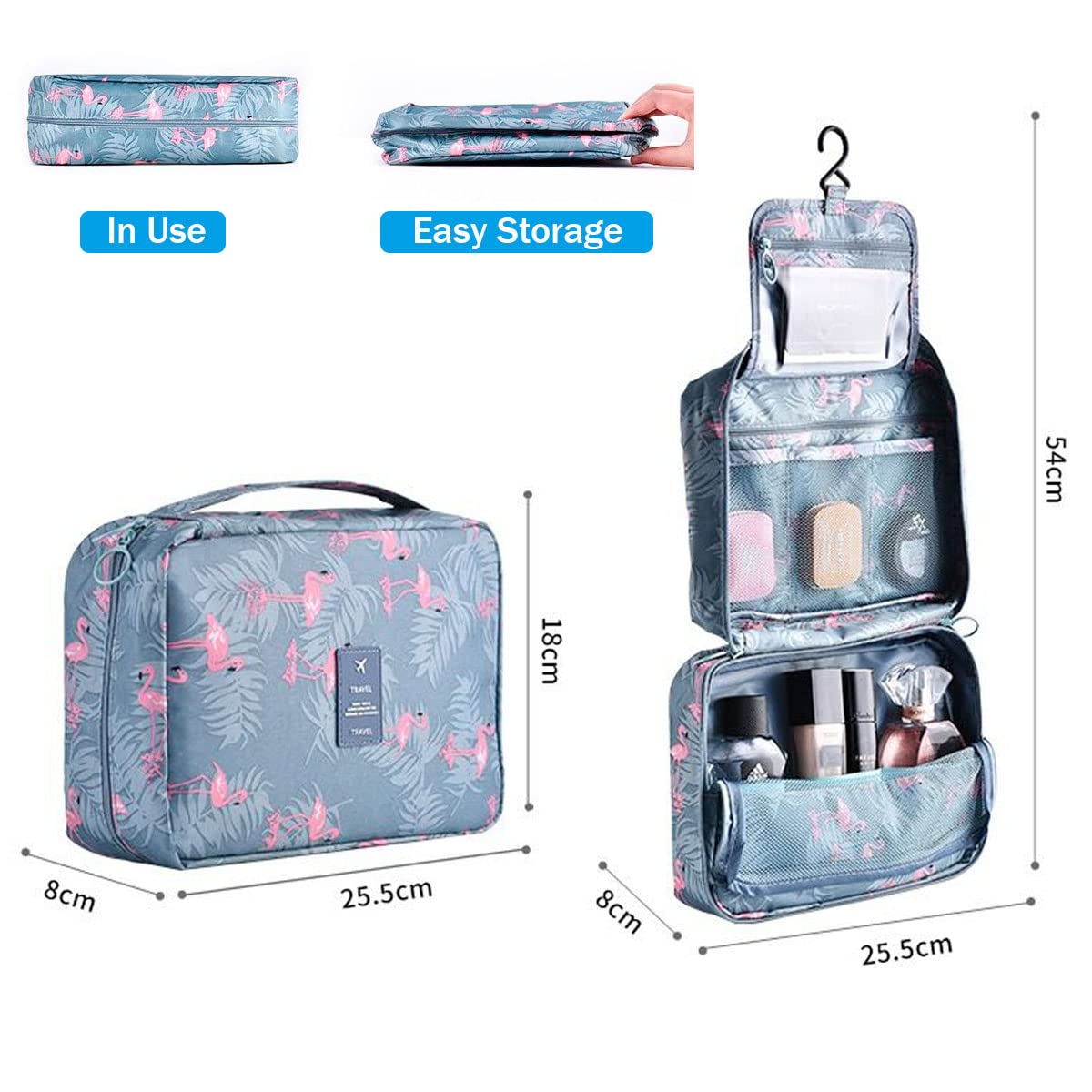 YYGOJOY Large Waterproof Hanging Toiletry Bag - Travel Cosmetic Organizer with Multiple Pockets for Makeup, Toiletries & Essentials - Perfect for Business Trips, Gym, Vacation & Daily Use (Grey Lemon)