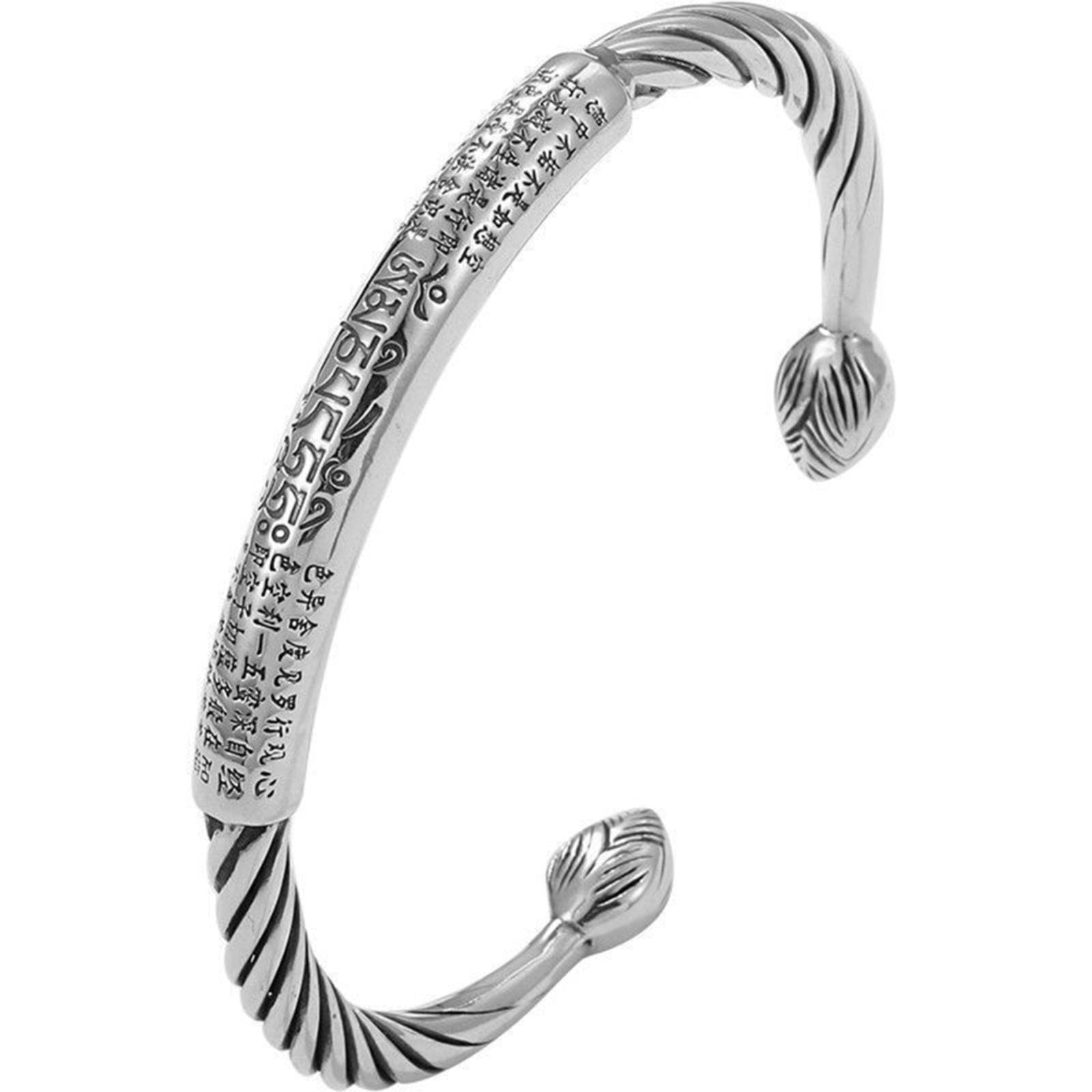 Six Character Mantra Bracelet for Men - Heart Sutra Open Adjustable Buddhist Wristband, Retro Twisted Rope Bracelet with Spiritual Protection - Perfect for Meditation, Yoga, and Daily Wear