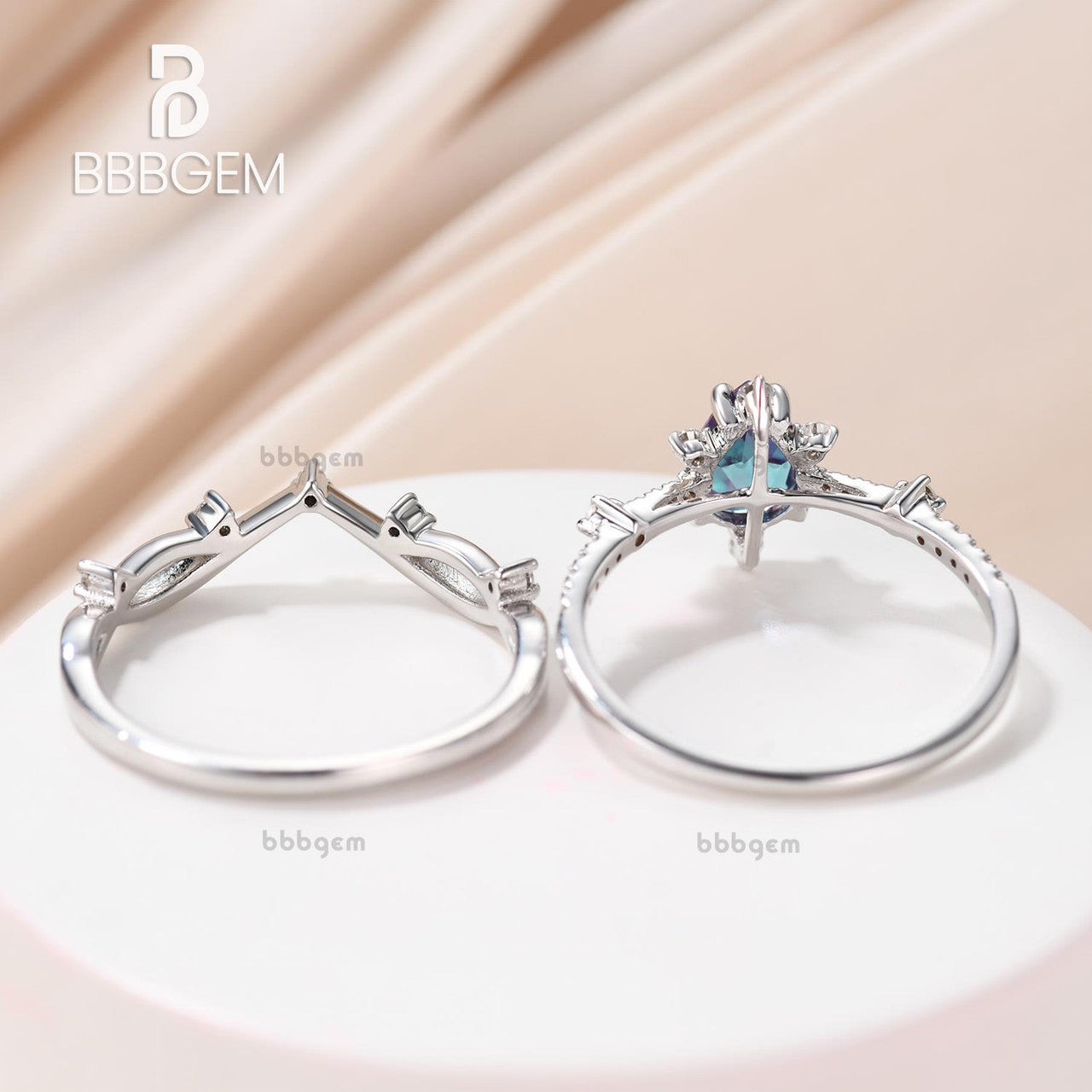 Vintage Art Deco Alexandrite Pear Lab Ring Set for Women - Nature Inspired Branch Vine Leaf Design, Perfect for Engagement, Promise, Wedding & Anniversary Gifts
