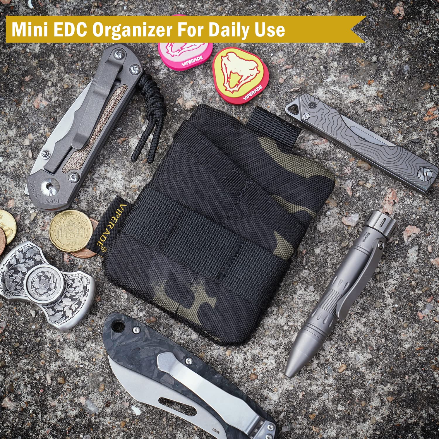 Viperade VE13 Mini EDC Pocket Organizer - Nylon Tool Pouch with DIY Patch Area for Men | Compact Storage for Everyday Carry Gear, Coins & Small Essentials | Perfect for Camping, Hiking & Outdoor Adventures