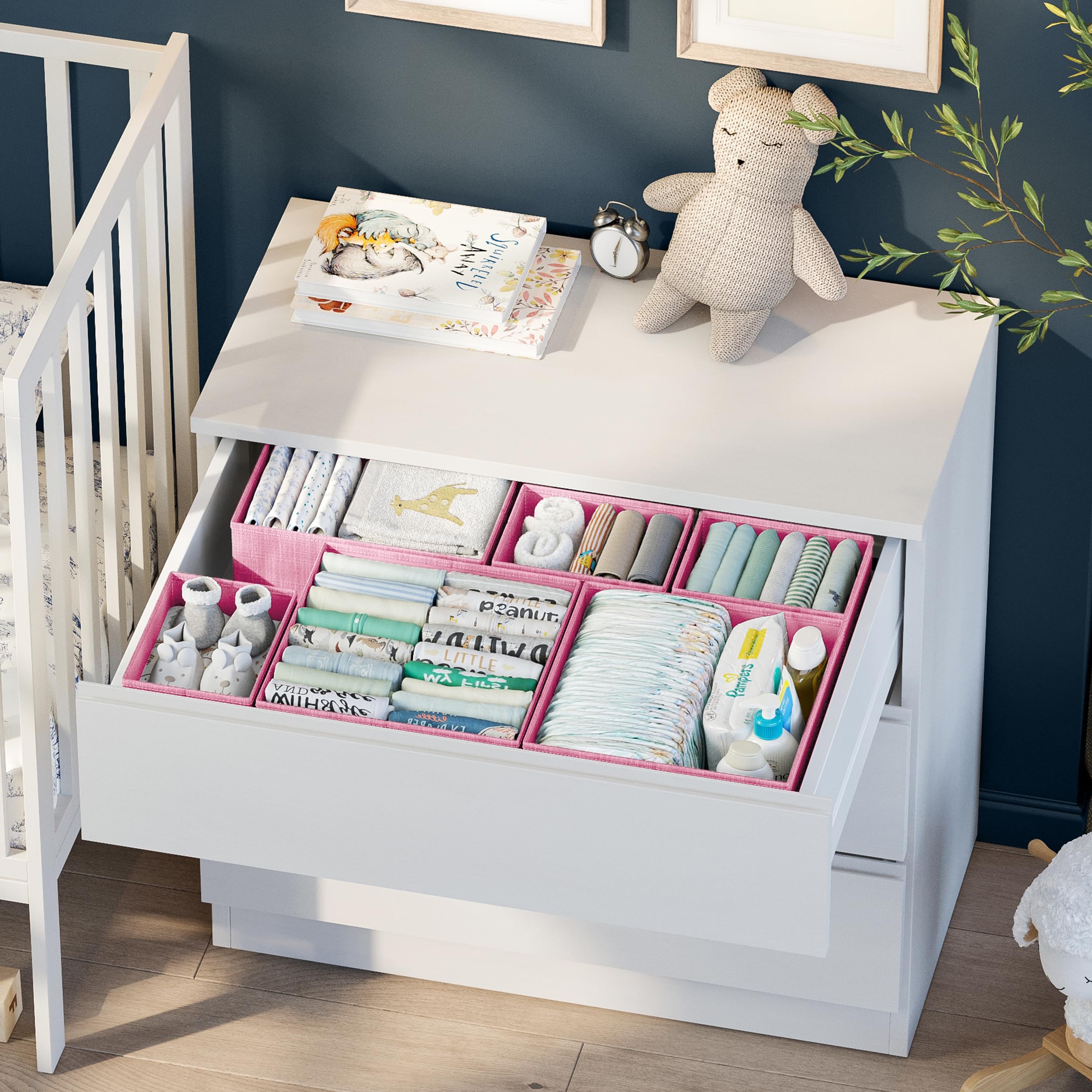 12-Piece Pink Drawer Organizer Set for Clothes - Baby Dresser Organizer for Nursery, Bedroom & Closet Storage - Perfect for Baby Clothes, Socks & Accessories Organization - Ideal for Nursery, Kids Room & Home Organization