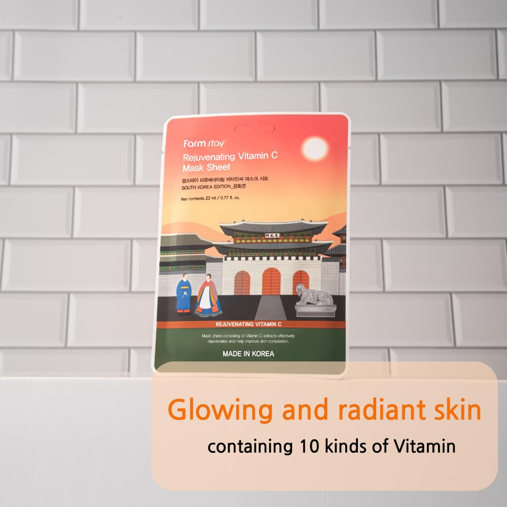 FARMSTAY Korean Facial Mask 12-Pack - Hypoallergenic & Moisturizing for Skincare