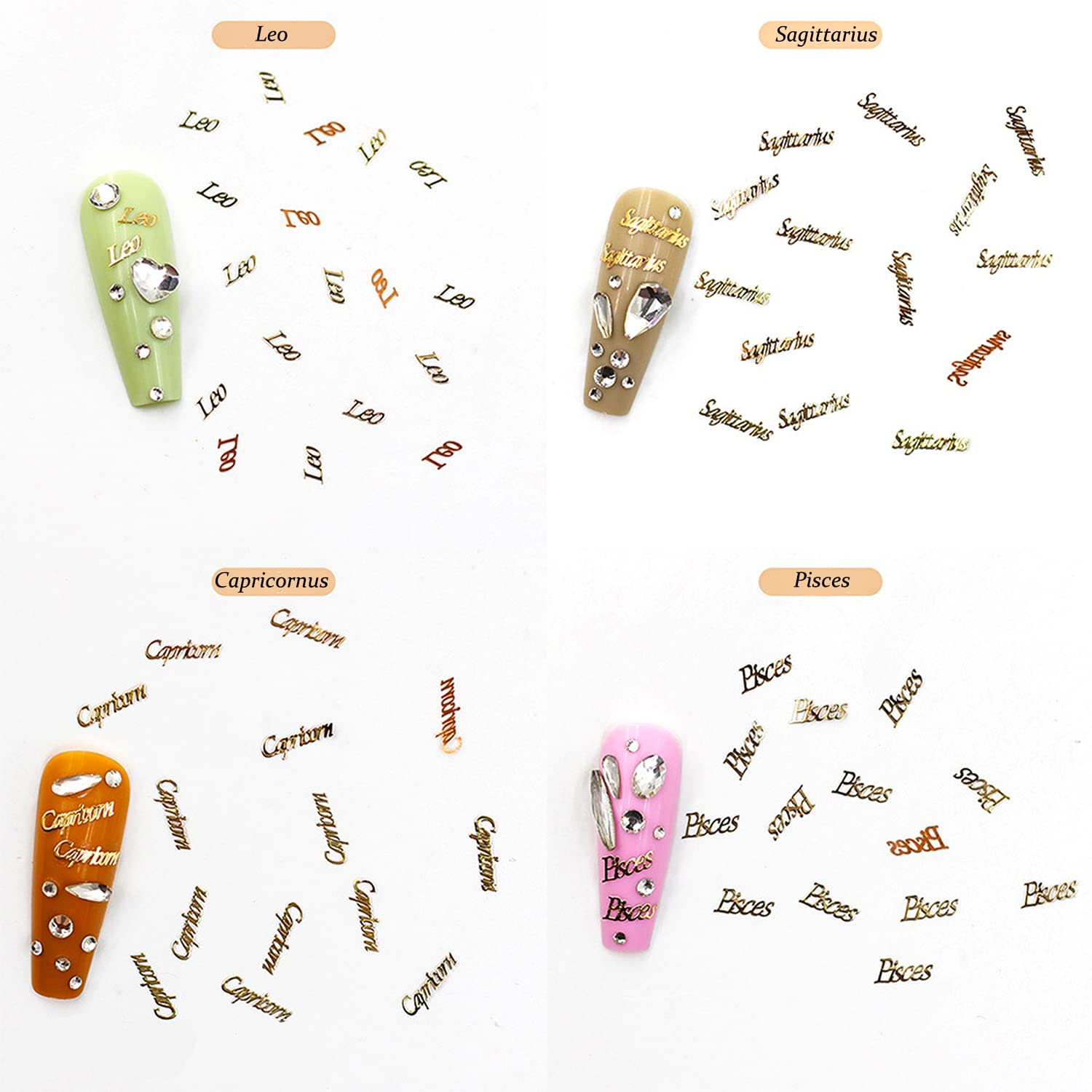 2 Boxes 1200pcs Zodiac Nail Art Charms - Twelve Constellation Gold Nail Stickers & Sequins for Nail Art Decoration | Perfect for DIY Manicures, Salon Nail Designs, and Zodiac-Themed Nail Art