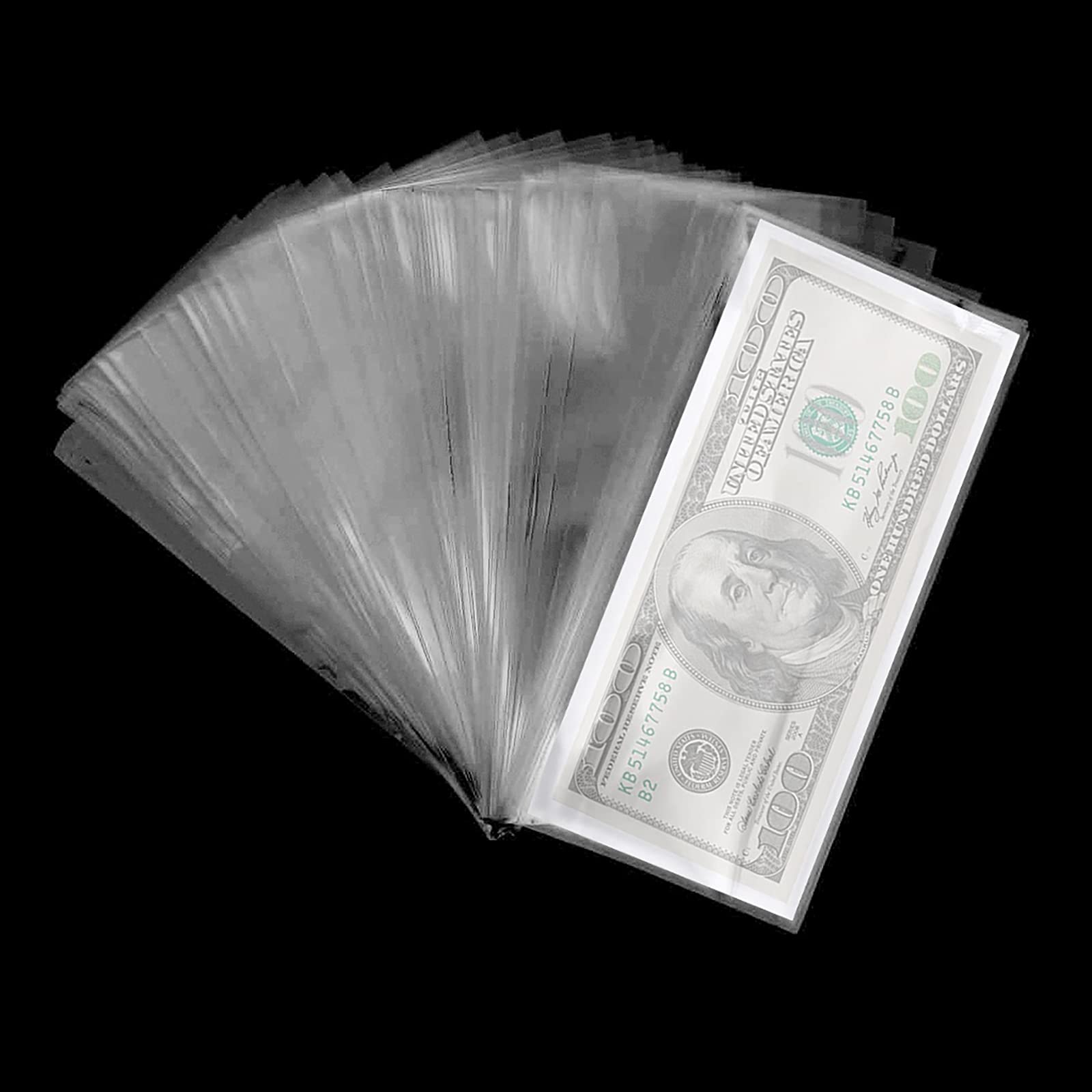 YASUOA 100-Piece Clear Plastic Money Holder with Storage Case - Currency Bill Protector Sleeves for Travel, Collecting & Cash Storage - Perfect for Banknote Collection, Album Organization & Dollar Bill Protection