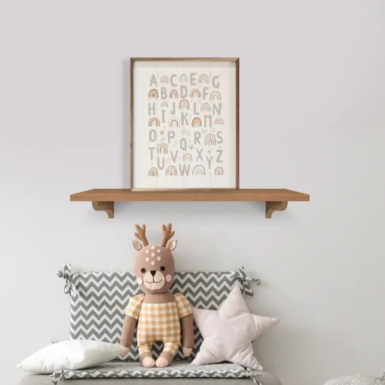 Boho Watercolor Alphabet Wood Framed Print - Nursery Decor, Kids Room Wall Art, Baby Shower Gift, Classroom Decoration, Playroom Signage