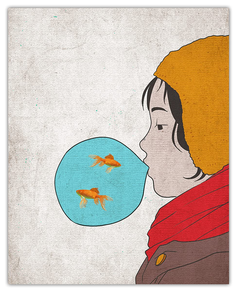 Fish in Bubble Gum Abstract Wall Art - Minimalist Aesthetic Boho Decor for Home, Office, Bedroom & Living Room - Unframed 8x10 Inch Poster - Perfect for Modern Spaces, Teen Rooms & Creative Workspaces