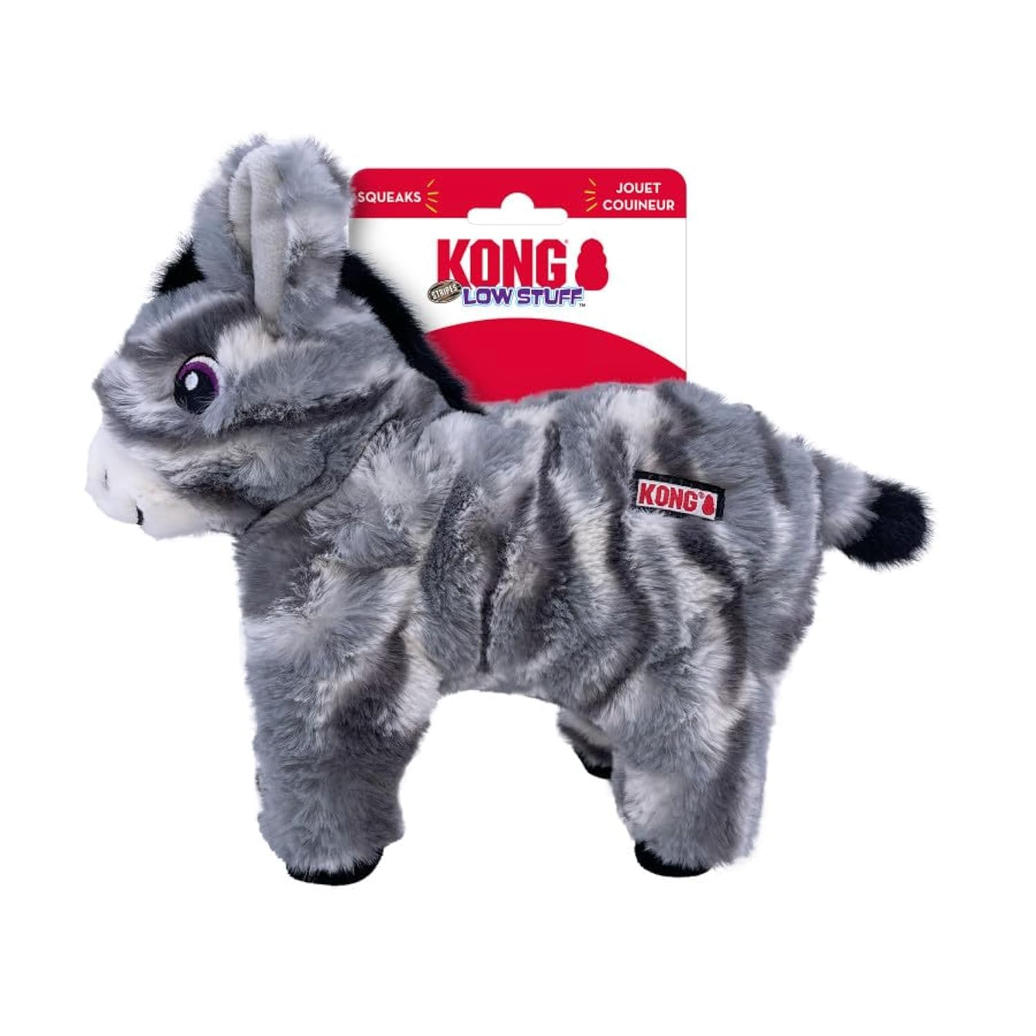 KONG Low Stuff Stripes Plush Dog Toy - Durable Chew Toy for Small, Medium & Large Dogs (Donkey Design) - Perfect for Playtime, Training & Anxiety Relief