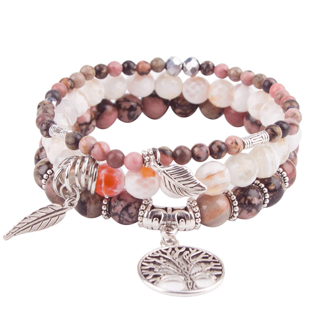 Healing Stone Crystal Beaded Bracelets for Women - Tree of Life Yoga Stretch Bracelet Set, Spiritual Jewelry Birthday Gifts for Her | Meditation, Yoga & Positive Energy Jewelry