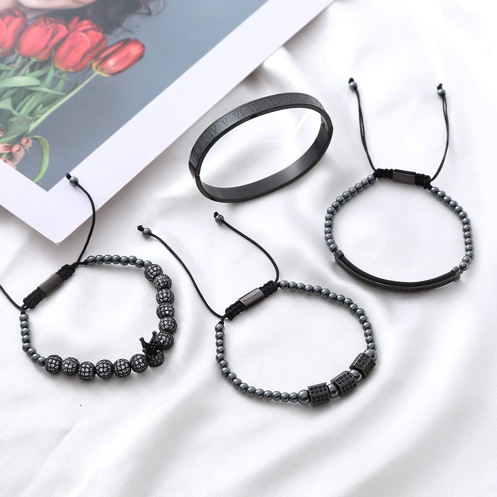 Men's Beaded Bracelet - Stainless Steel Micro Pave Zircon Cuff Bangle for Men & Women | Perfect for Casual Wear, Gifts & Special Occasions