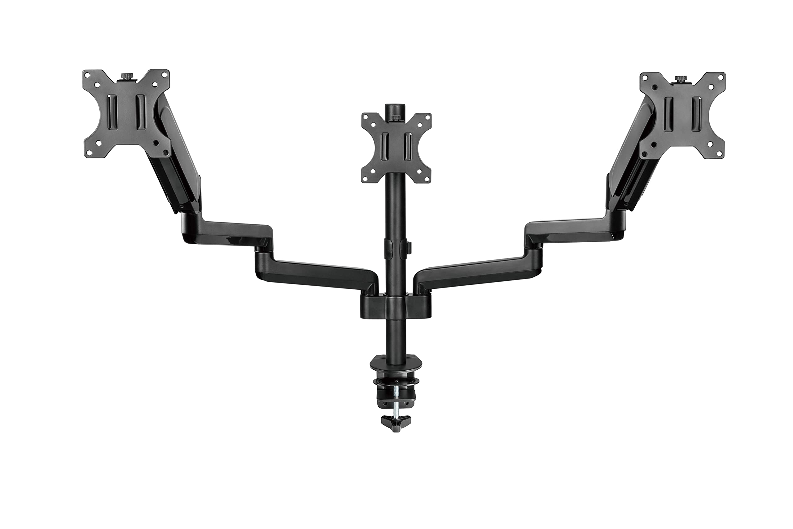 PrimeCables Triple Monitor Stand Mount for 17-27 Inch LCD Screens - Heavy Duty Adjustable Gas Spring Desk Mount with Grommet Kit & Clamp (Black) - Perfect for Home Office, Gaming Setup & Multi-Tasking Workspaces