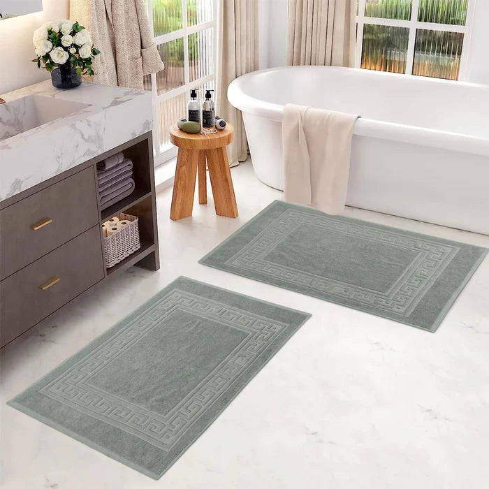 Premium Cotton 2-Piece Greek Key Border Bath Mat Set - Ultra Absorbent, Non-Slip Bathroom Rug - Perfect for Modern Bathrooms, Master Suites & Spa-Like Retreats