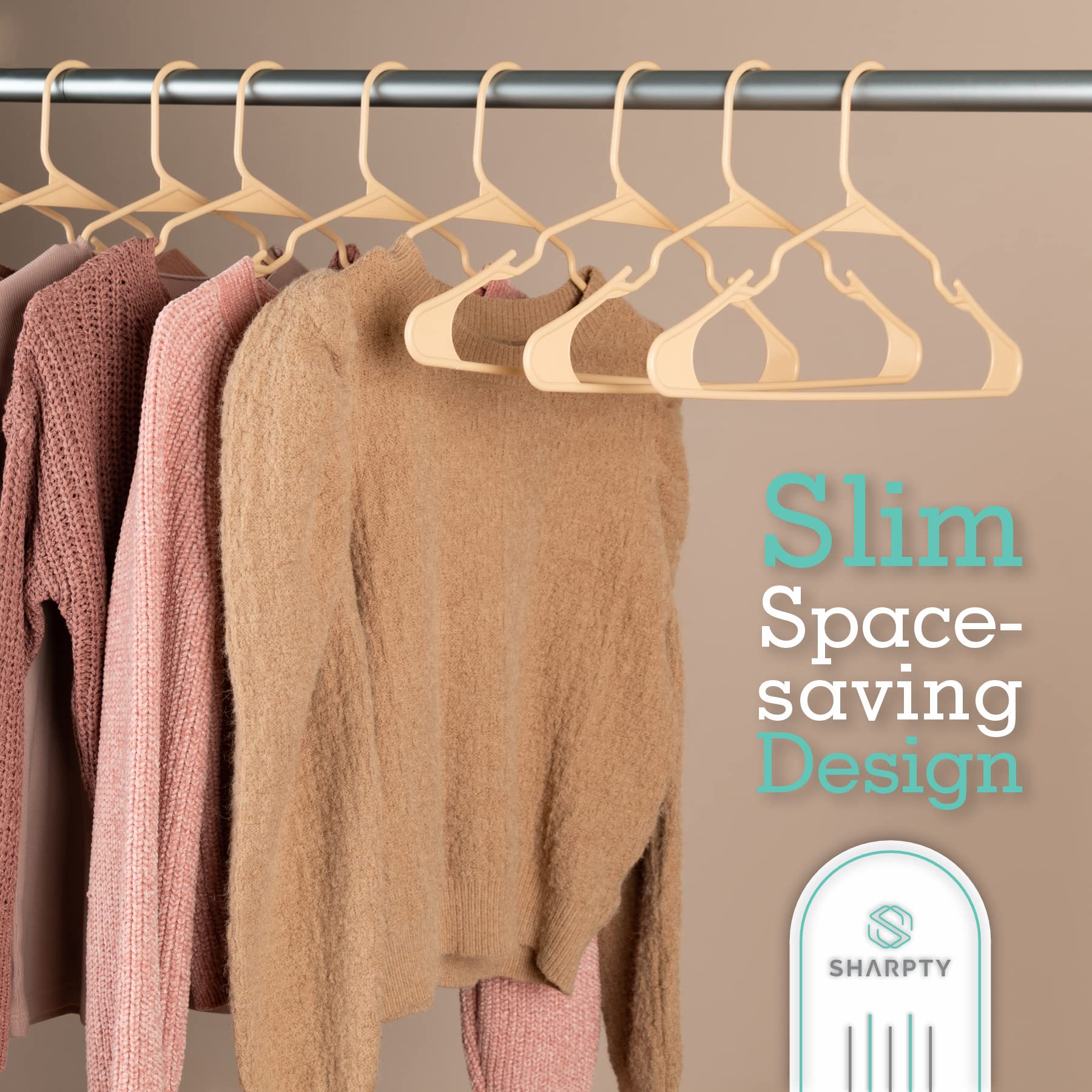Sharpty Plastic Clothes Hangers - 20 Pack Beige | Durable, Thick & Space-Saving Hangers for Shirts, Coats & Clothing | Perfect for Closet Organization, Everyday Use & Room Essentials