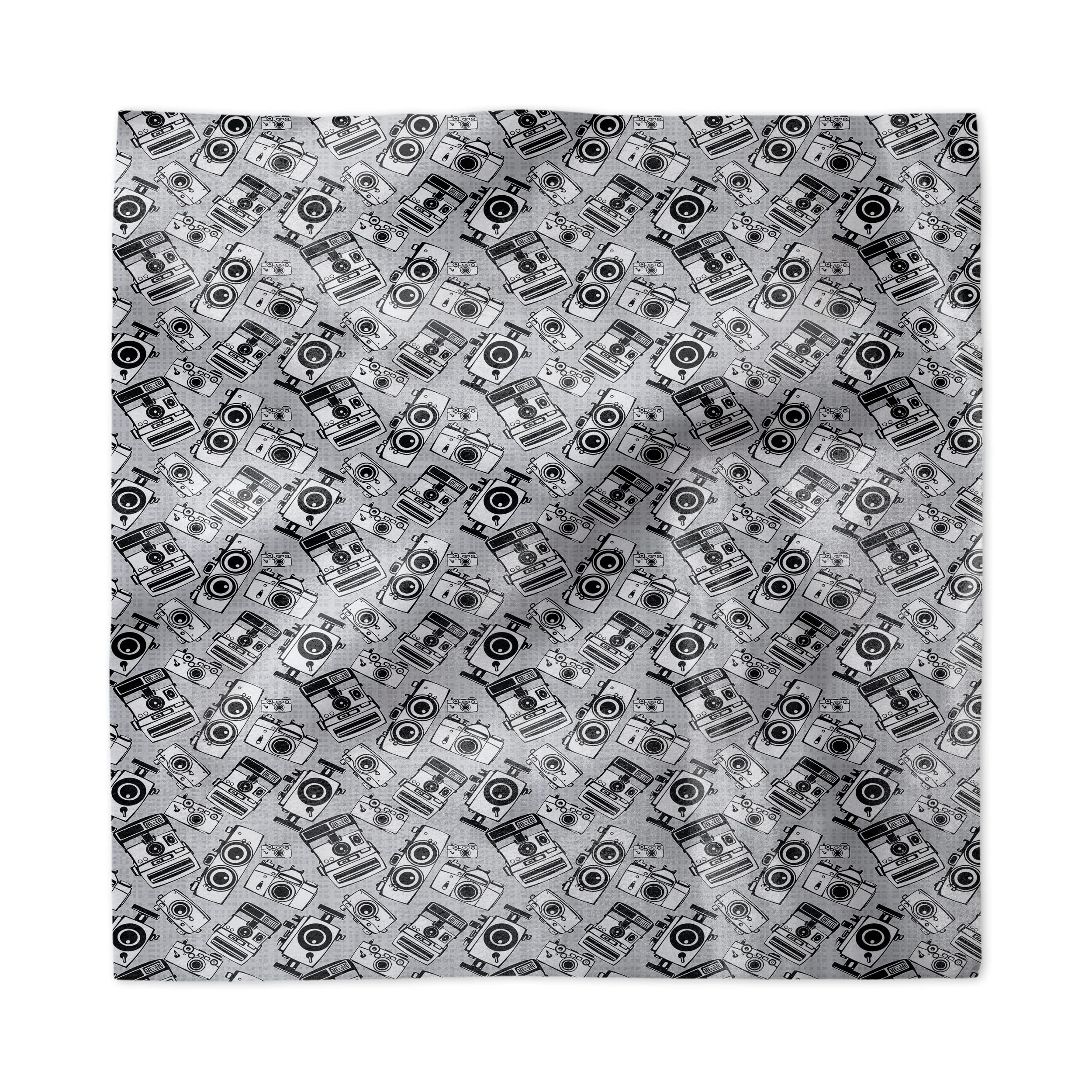 Ambesonne Vintage Film Camera Decorative Napkins Set of 4 - 12x12 Inch Gray & White Photography Theme Satin Fabric Napkins for Dinner Parties, Brunch, Buffet & Home Decor