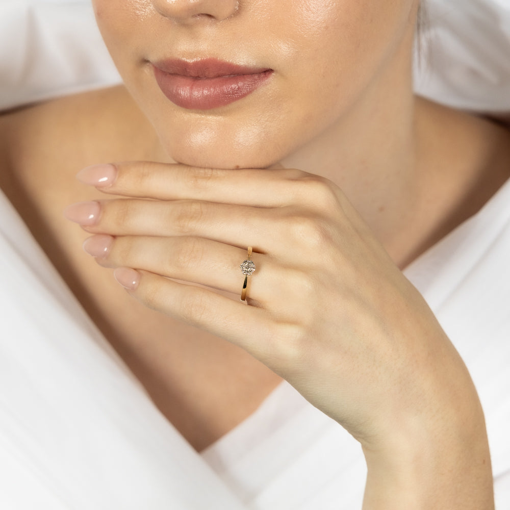9ct Yellow Gold 1/5 Carat Diamond Flower Ring - Elegant Floral Jewelry for Women, Perfect for Weddings, Anniversaries & Special Occasions