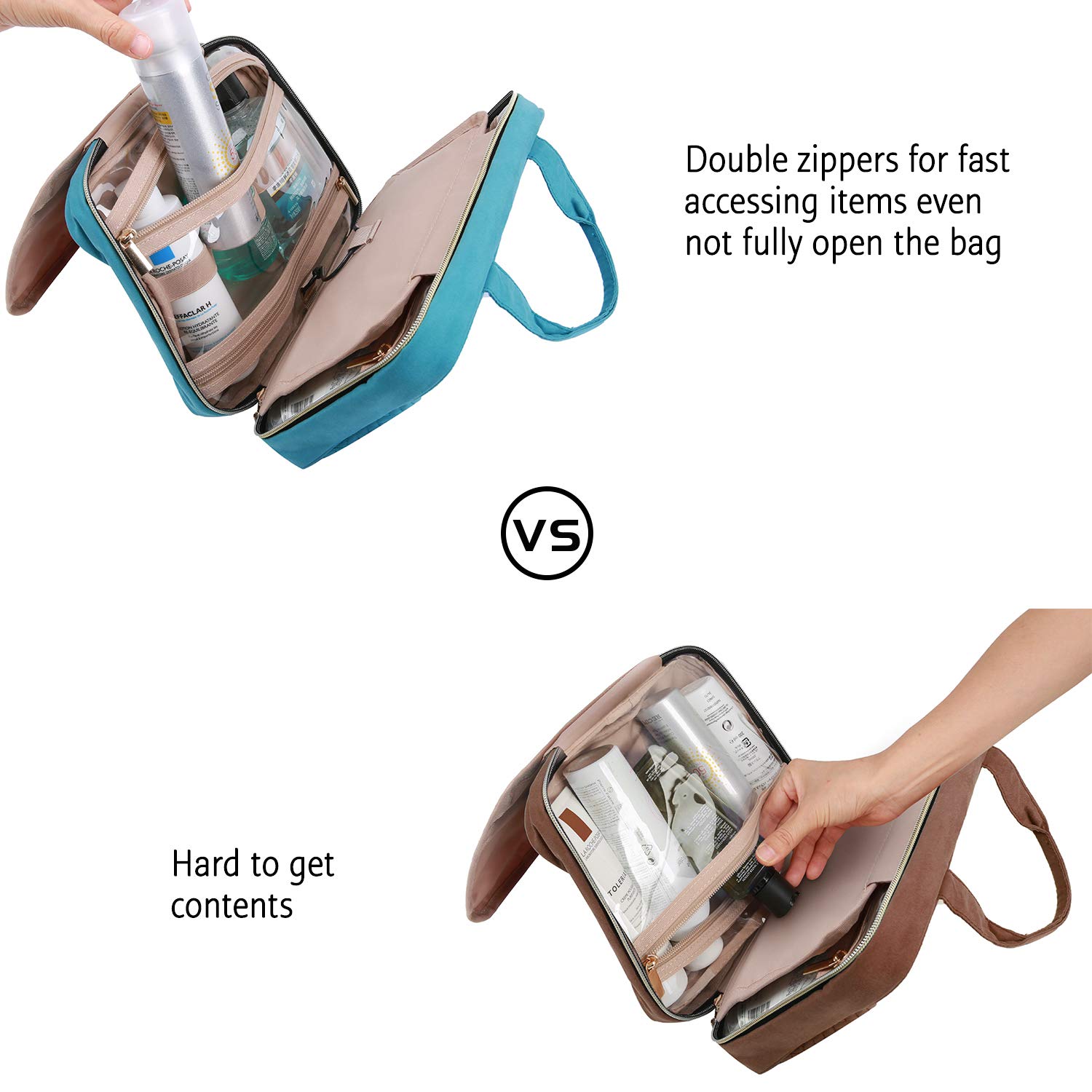 BAGSMART Hanging Toiletry Bag - Waterproof Travel Cosmetic Organizer for Makeup, Shampoo & Toiletries | Perfect for Vacation, Business Trips & Gym (Teal)