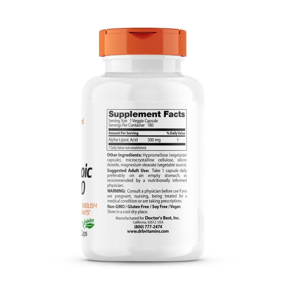 Doctor's Best Alpha Lipoic Acid 300mg - 180 Vegan Capsules for Antioxidant Support & Blood Sugar Balance - Perfect for Daily Wellness & Nerve Health Supplement