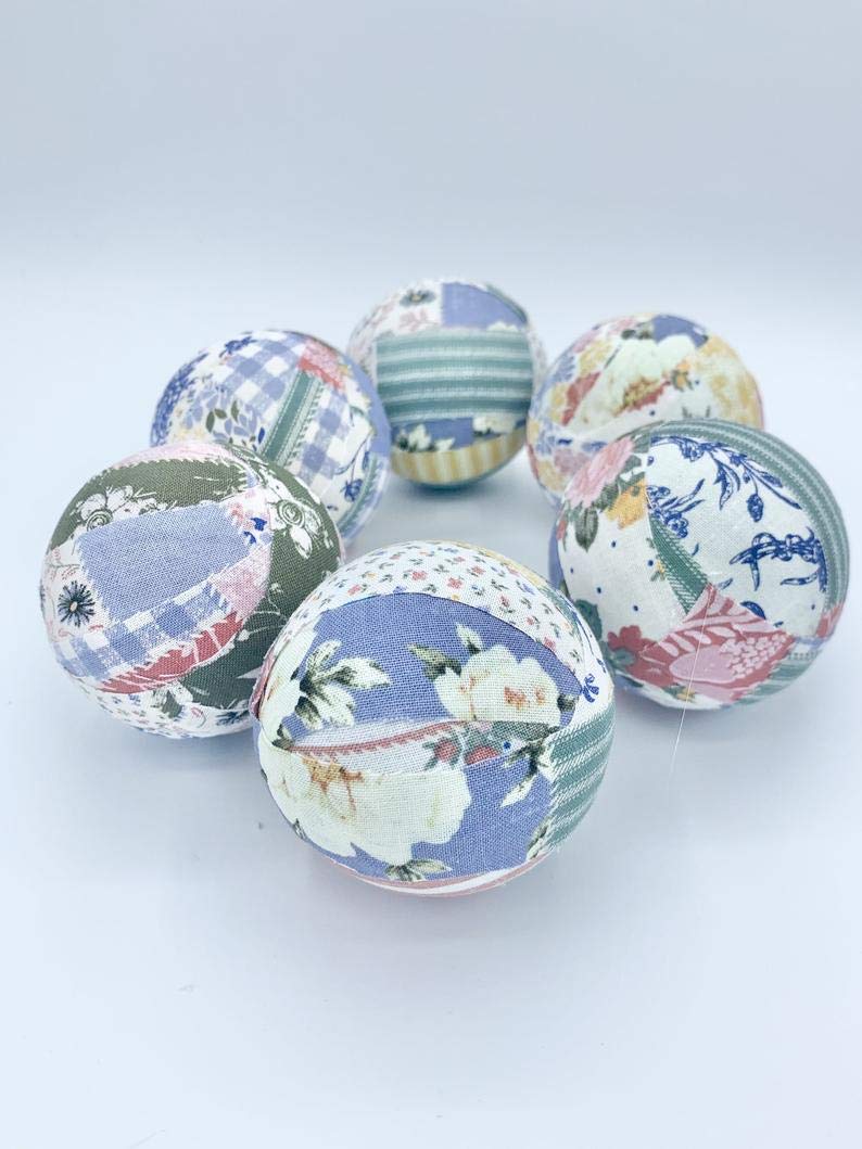 Antique Victorian Quilt Fabric Wrapped Balls - Elegant Bowl Filler Orbs Set for Home Decor, Wedding Centerpieces, and Mother's Day Gifts