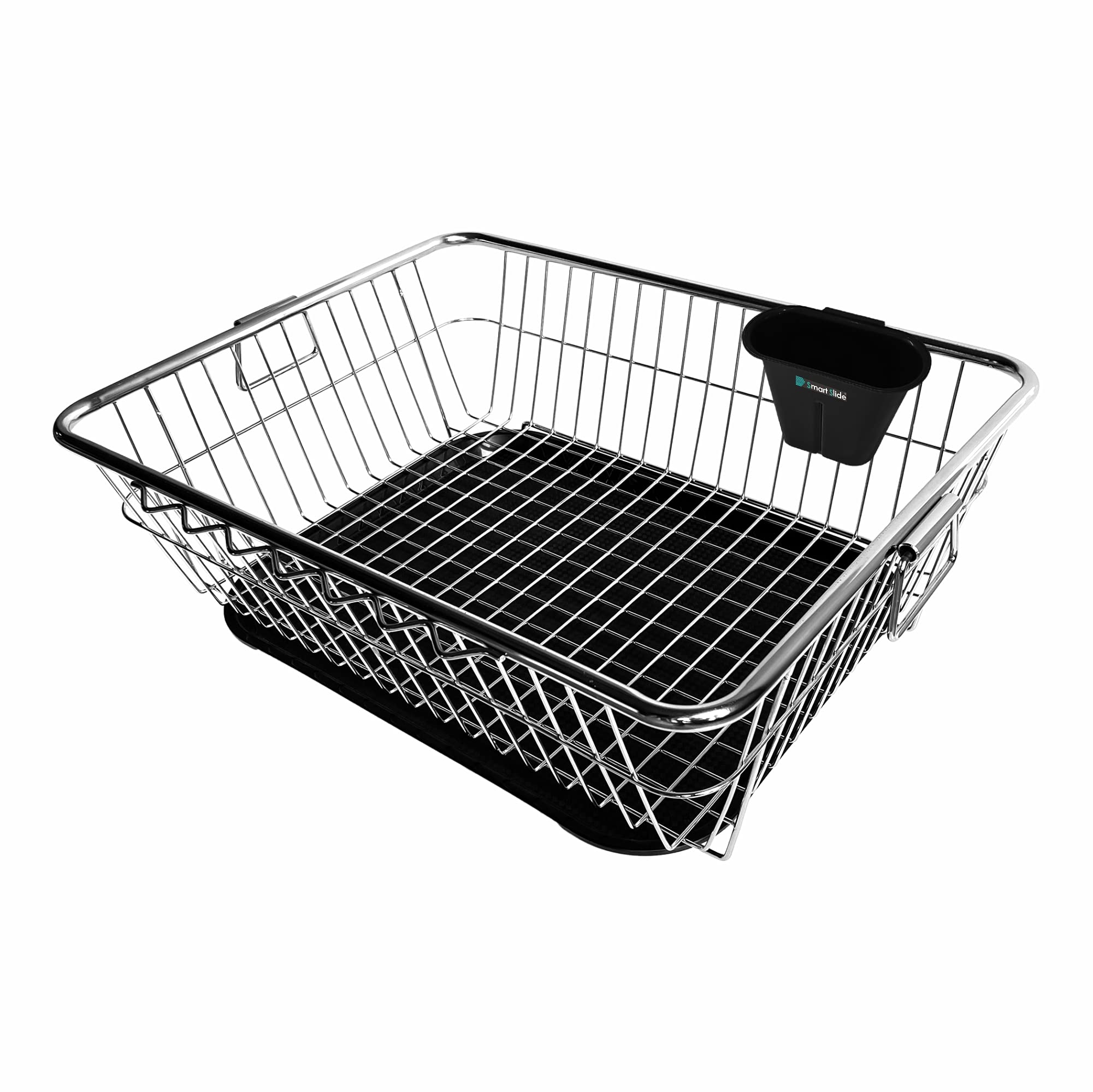 SmartSlide Stainless Steel Dish Drainer & Utensil Drying Rack with Drain Tray - 22 x 17 Inch Kitchen Organizer for Countertop, Sink Side | Perfect for Drying Dishes, Cups & Cooking Tools in Modern Kitchens