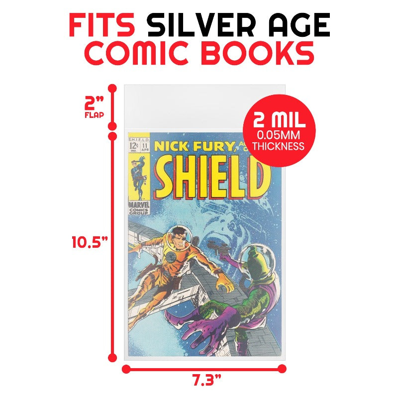 Silver Age Comic Book Bags - 2MIL Acid-Free Comic Protector Sleeves for Collectible Storage & Preservation | Perfect for Comic Book Collectors & Long-Term Archiving