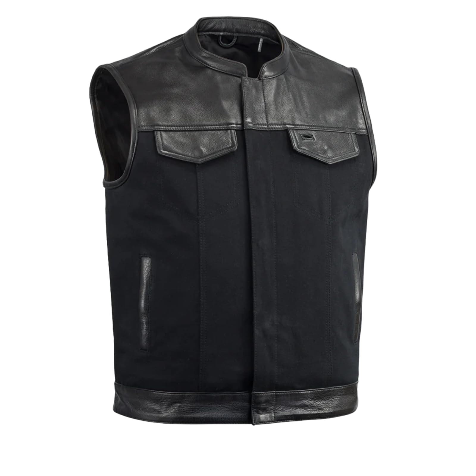 First Mfg Co - 49/51 - Men's Motorcycle Vest - Genuine Leather & Canvas - Black - Riding Gear for Bikers & Outdoor Enthusiasts