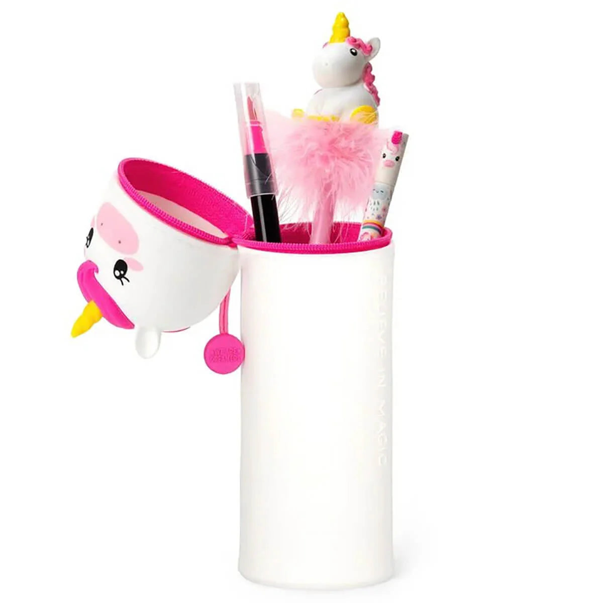 2 in 1 Cute Unicorn Silicone Pencil Case for School & Office - Kawaii Stationery Organizer for Kids, Teens & Adults - Perfect for Backpacks, Desks & Travel