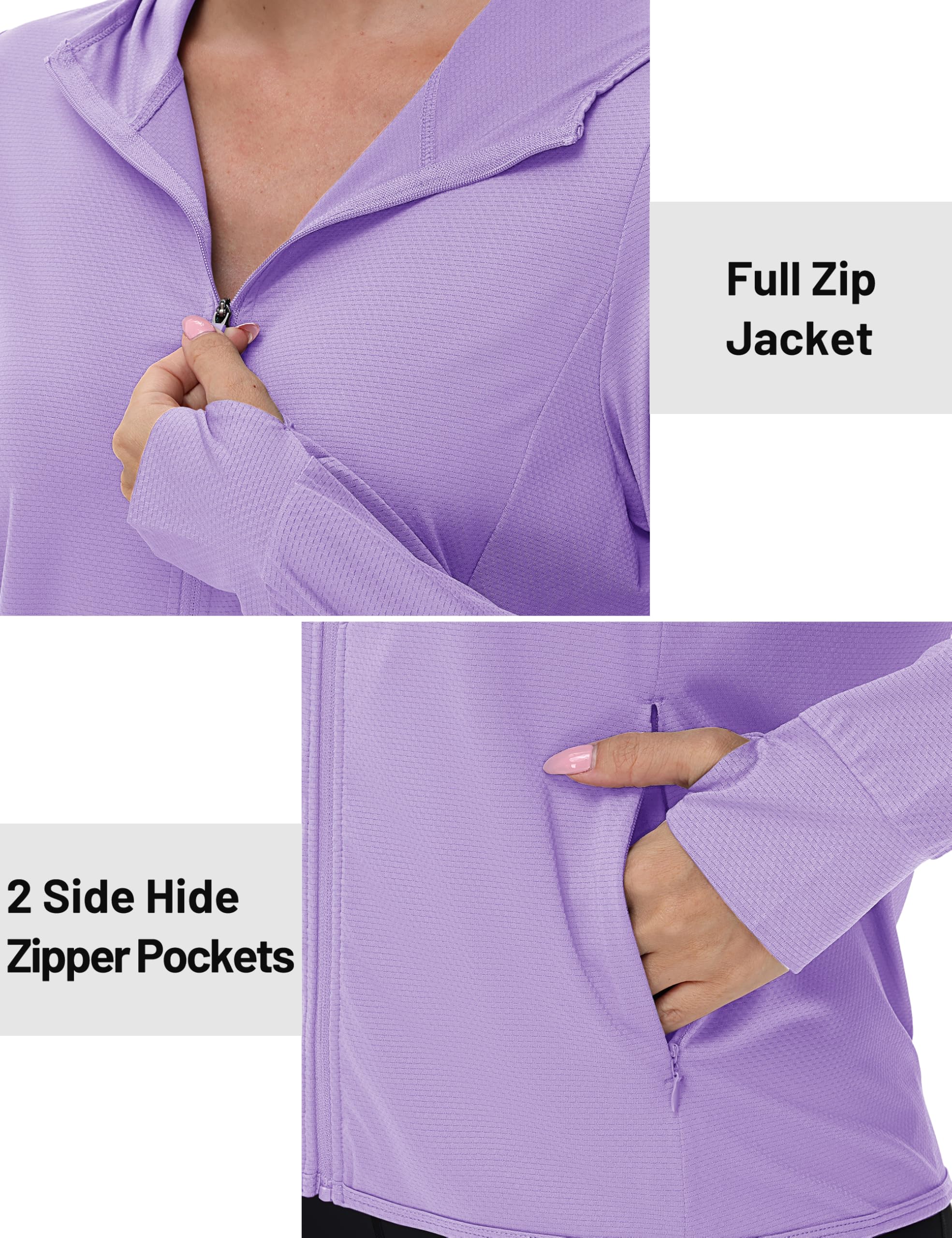TACVASEN Women's UPF 50+ Sun Protection Hoodie - Lightweight Zip Up Jacket with Long Sleeves for Hiking, Running & Outdoor Activities