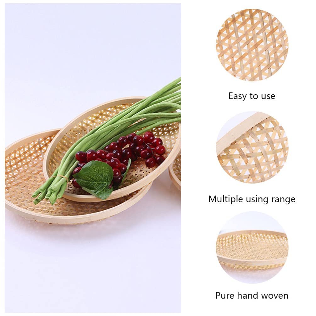 Hemoton 3-Piece Bamboo Fruit Tray Set - Eco-Friendly Food Storage Container for Kitchen, Dining & Picnic - Perfect for Serving Snacks, Fruits, and Appetizers at Home or Outdoor Gatherings
