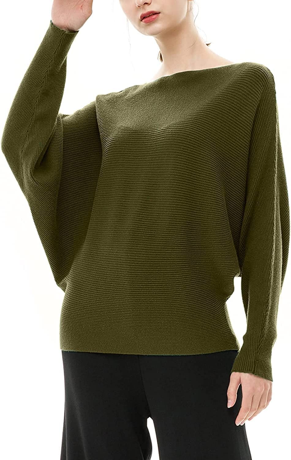 FULIER Women's Oversized Boat Neck Batwing Sleeve Dolman Knit Sweater - Lightweight Pullover Top (One Size) - Perfect for Casual Wear, Office Outfits & Fall Layering