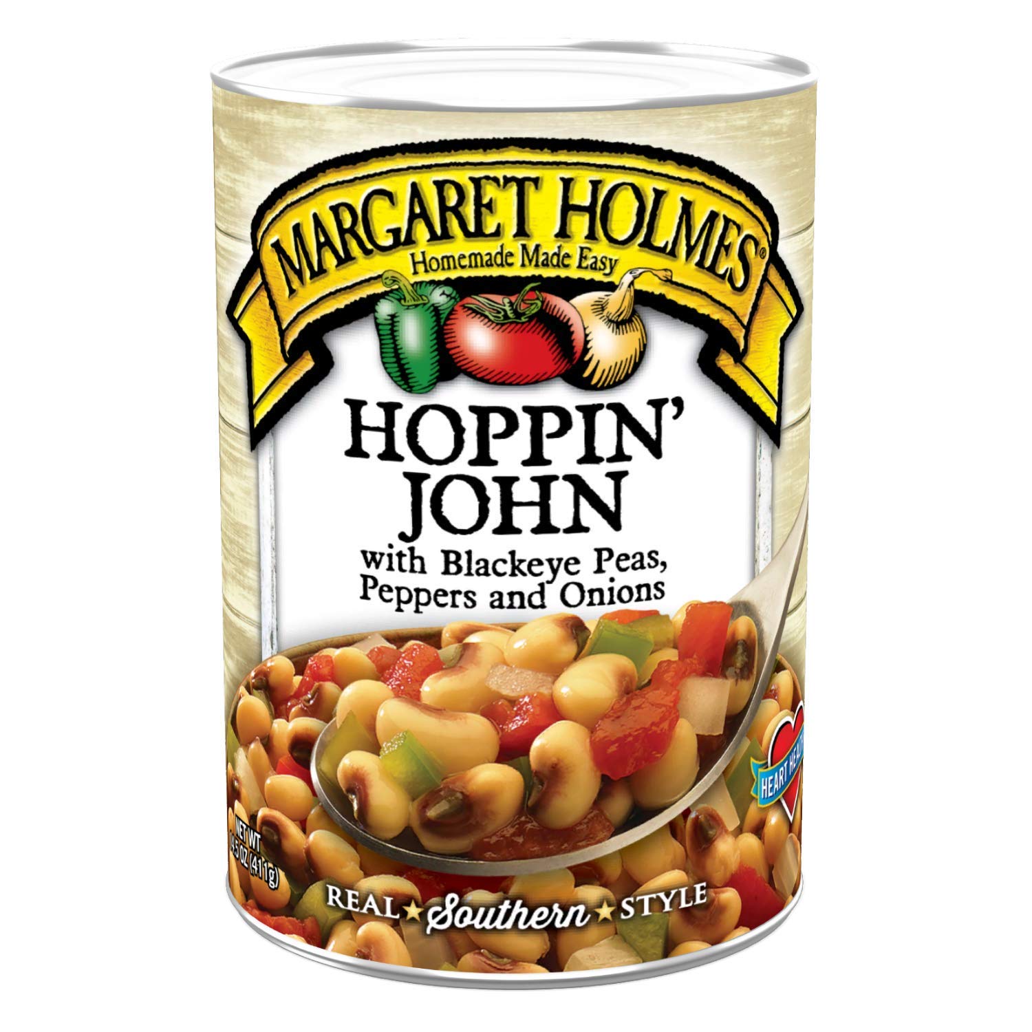 Margaret Holmes Hoppin' John with Blackeye Peas, Tomatoes, Onions & Jalapenos - 14.5 Oz Can (Pack of 6) - Ready to Eat Southern Style Side Dish for BBQ, Potlucks & Family Dinners
