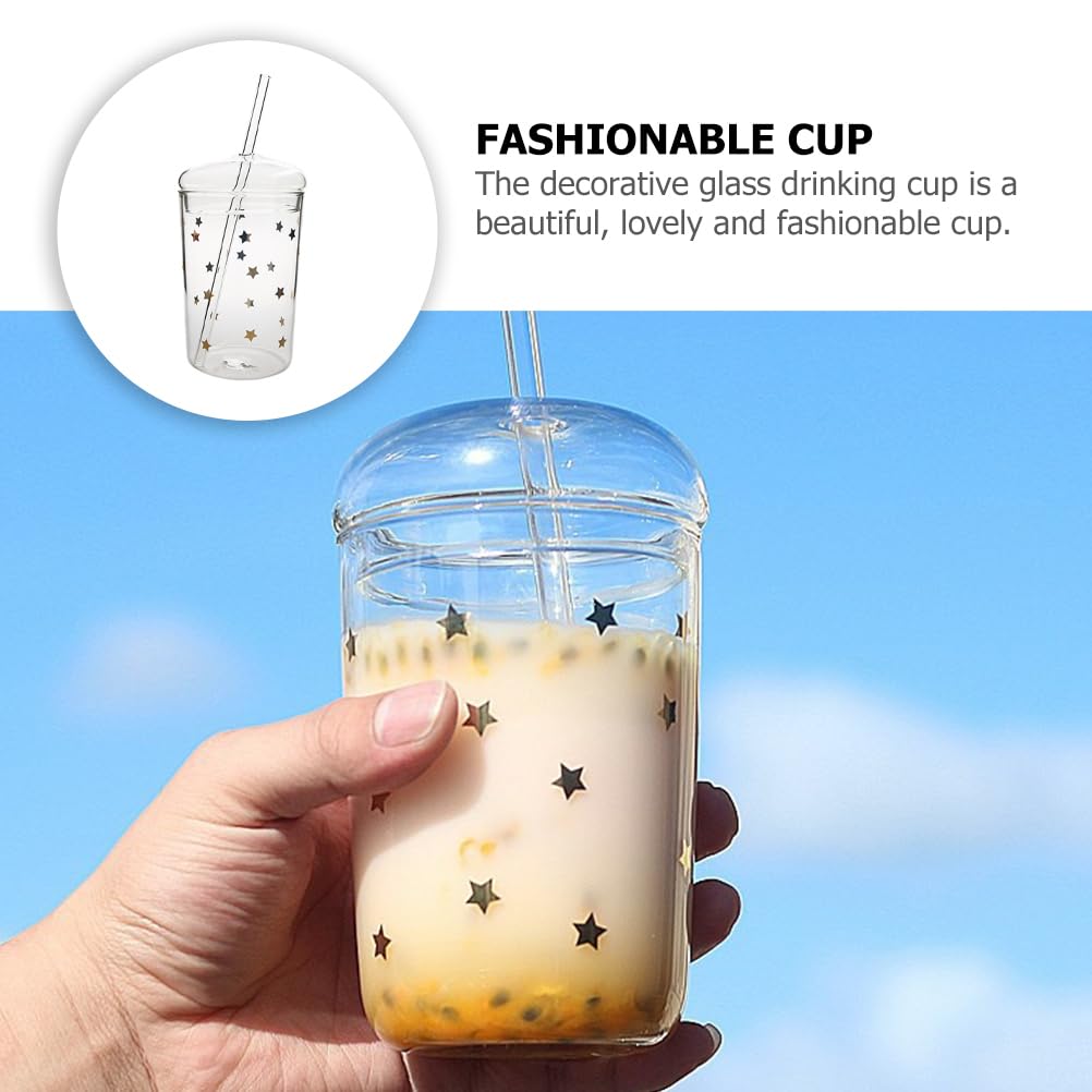 DOITOOL 16 oz Glass Tumbler with Lid and Straw - Reusable Iced Coffee Cup, Smoothie Cup & Bubble Tea Cup - Perfect for Cold Drinks, Juice, Tea and Coffee at Home, Office or Travel
