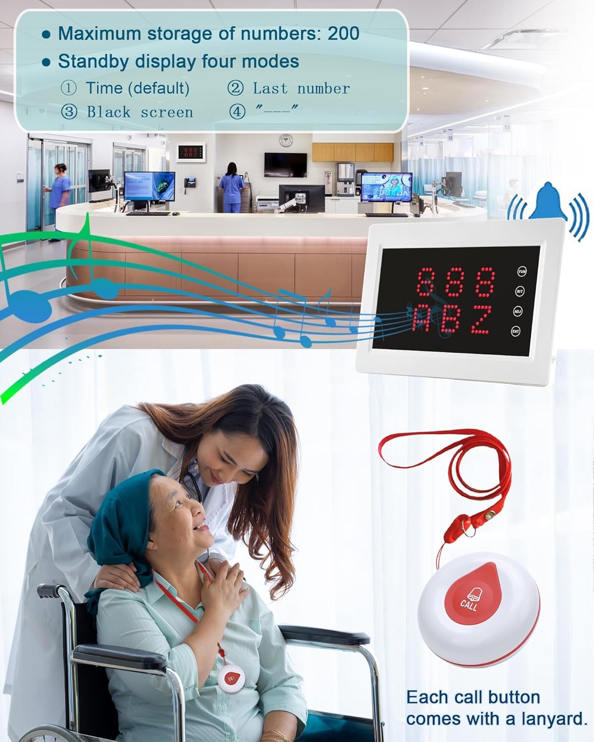 Wireless Caregiver Pager System with 1 Display Receiver & Remote Control - 1200+ ft Range, 10 Waterproof Call Buttons for Nursing Homes, Clinics, Hospitals (Ideal for Elderly Care, Patient Monitoring & Emergency Alerts)
