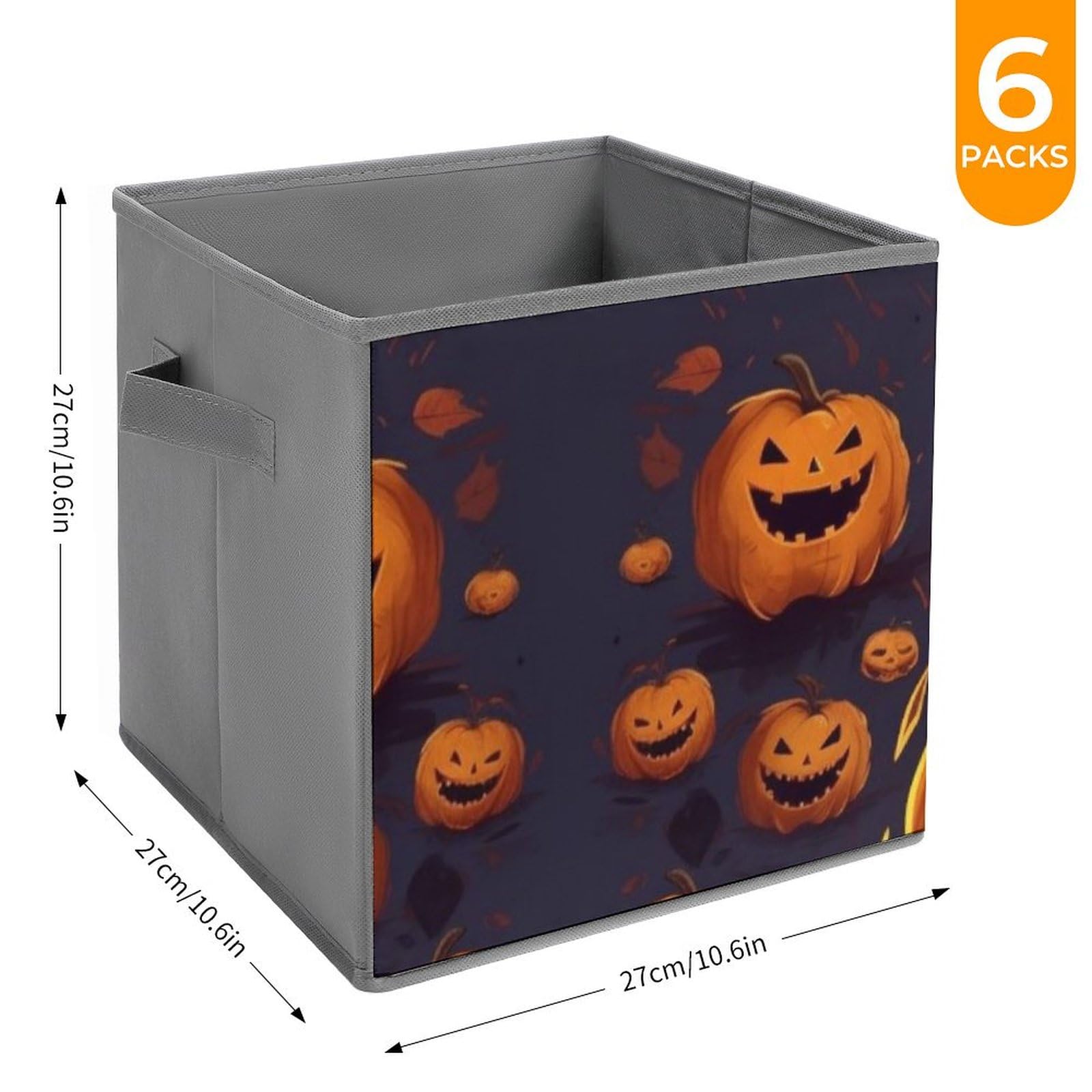6-Pack Collapsible Halloween Pumpkin Storage Bins with Handles - Large Closet Organizer Baskets for Clothing, Houseware & Seasonal Decor | Perfect for Home Organization, Closet Storage & Holiday Decorations