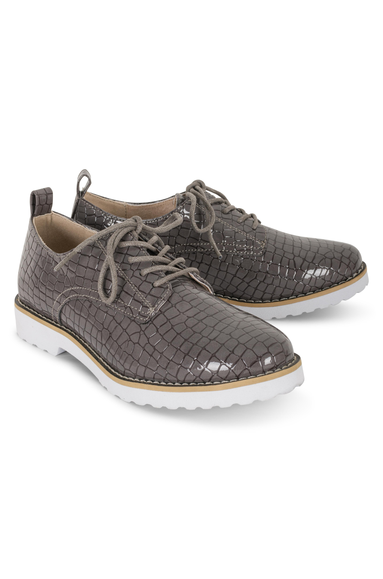Croft ZZ Women's Faux Patent Leather Lace-Up Shoes in Grey - Stylish & Comfortable for Work, Office & Casual Wear