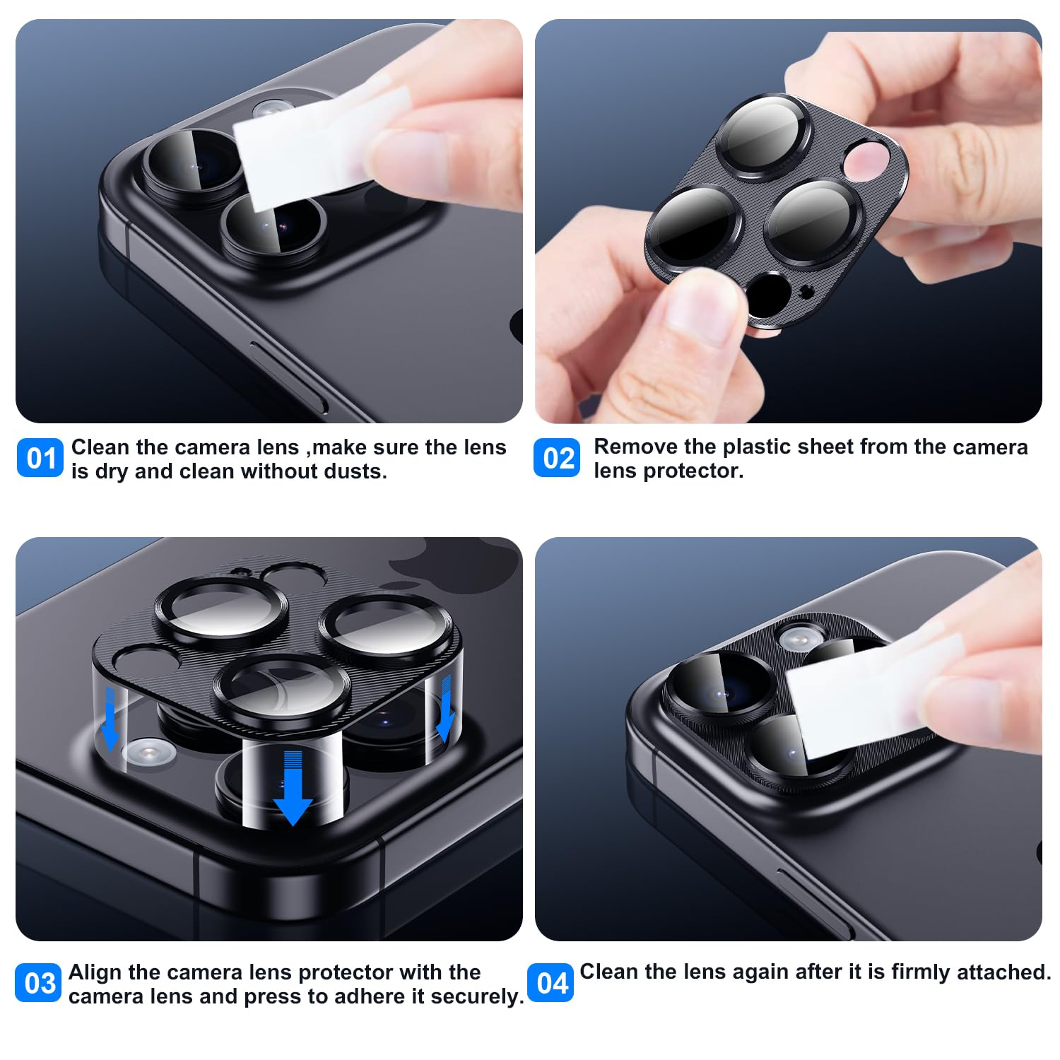 Korecase iPhone 16 Pro Max/Pro Metal Tempered Glass Camera Lens Protector - Black Titanium Case-Friendly Cover Film for Rear Lens - Perfect for Outdoor Photography & Travel Protection