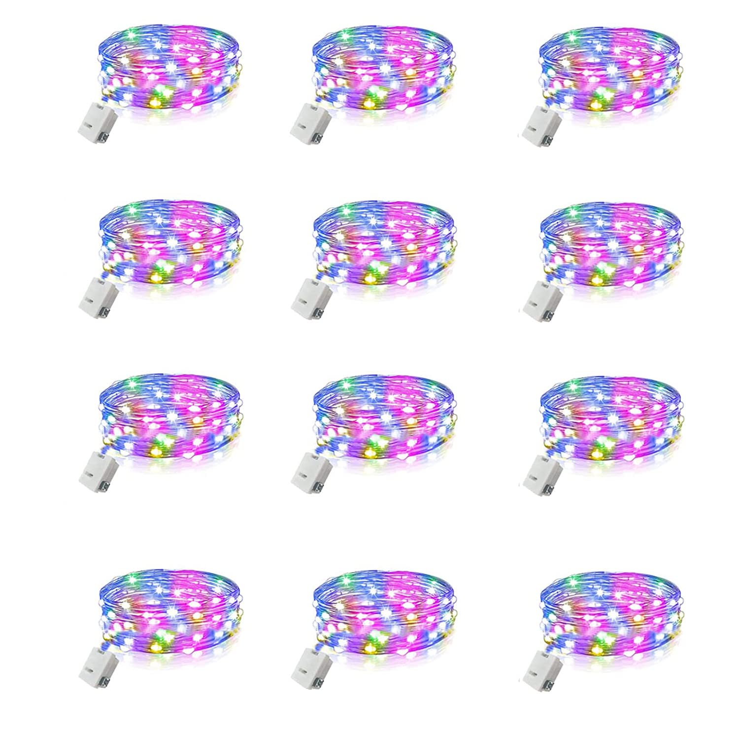 12 Pack Fairy Lights Battery Operated - 20 LED Mini Twinkle Lights with 3 Speed Modes & 12 Extra Batteries, 7ft Multicolor String Lights for Halloween, Christmas, Party, Wedding, Home, Garden, and Outdoor Decorations